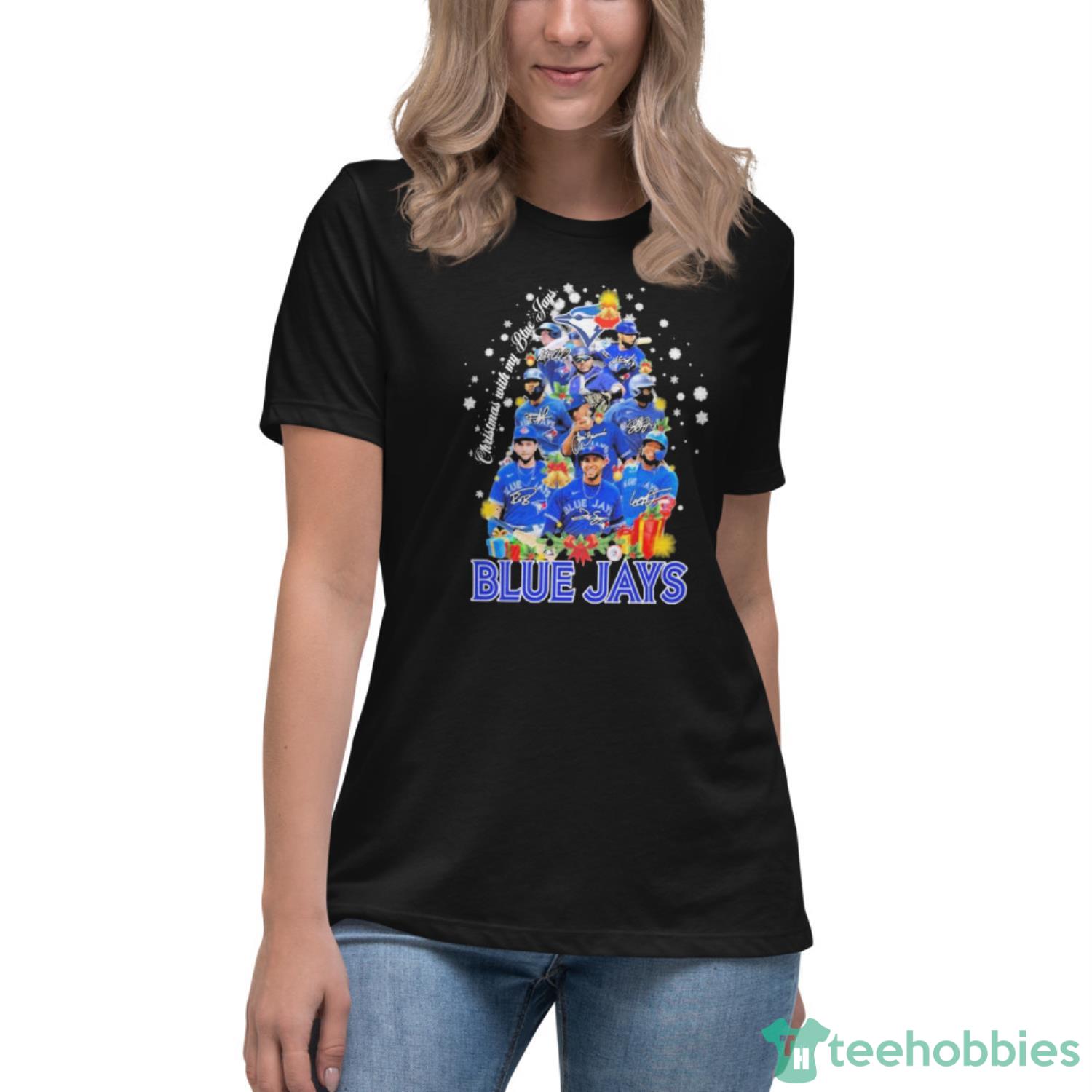 Christmas With My Toronto Blue Jays Tree 2022 Signatures Shirt - Womens Relaxed Short Sleeve Jersey Tee