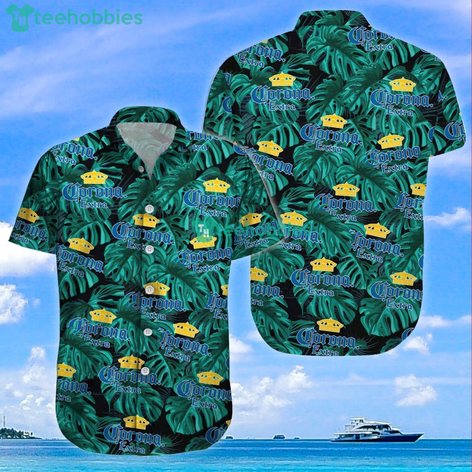 Corona Beer Lover Leaf Pattern Combo Hawaiian Shirt And Shorts Summer Gift image Corona Beer Lover Leaf Pattern Combo Hawaiian Shirt And Shorts Summer Gift Product Photo 2