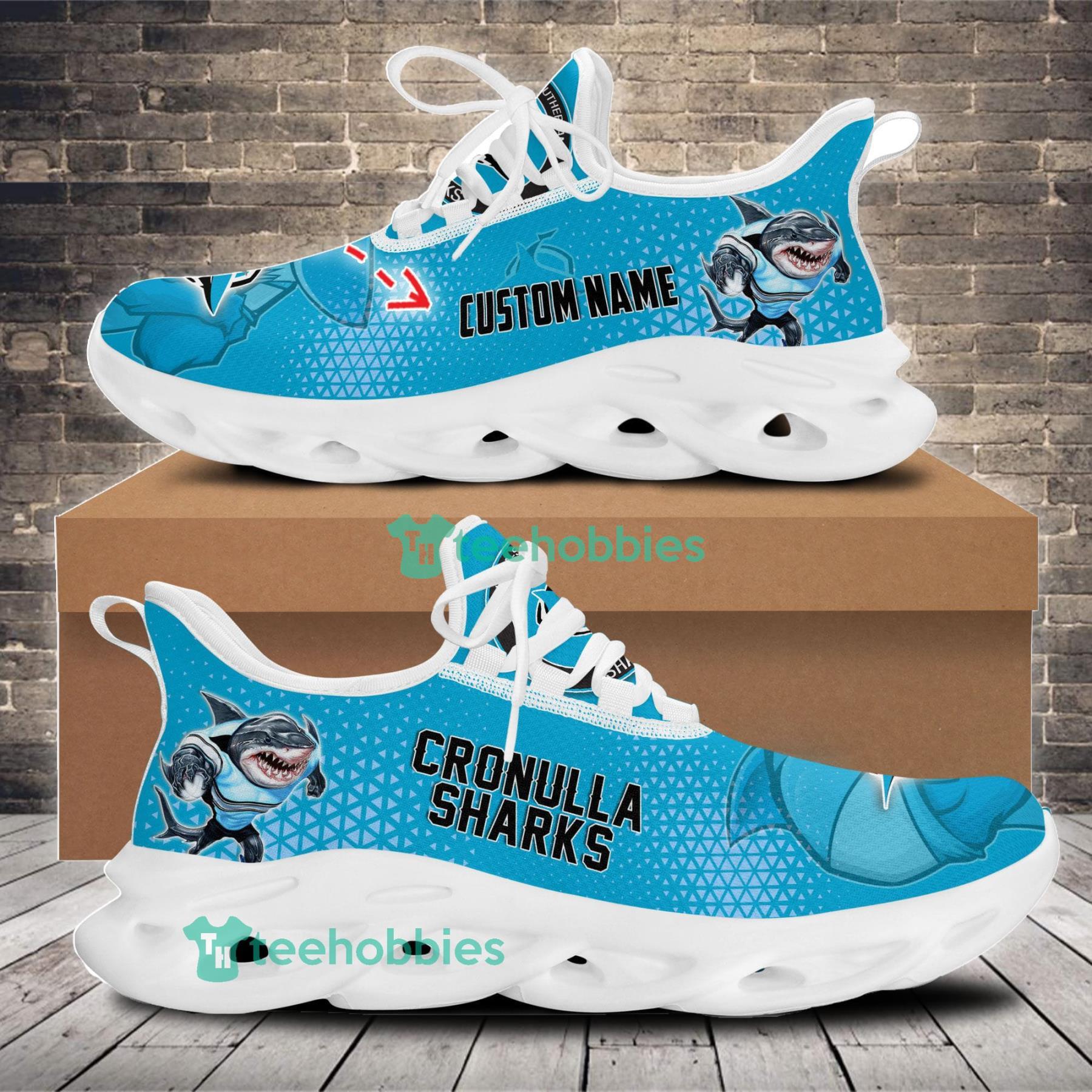 Cronulla Sutherland Sharks Mascot Custom Name Sneakers Max Soul Shoes For Men And Women Nrl Sneakers Product Photo 1