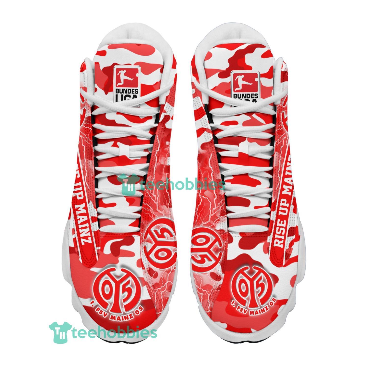 Custom Name 1. FSV Mainz 05 Bundesliga Camo White Air Jordan 13 Shoes Sneaker For Fan Gift image Custom Name 1. FSV Mainz 05 Bundesliga Camo White Air Jordan 13 Shoes Sneaker For Fan Gift Product Photo 2