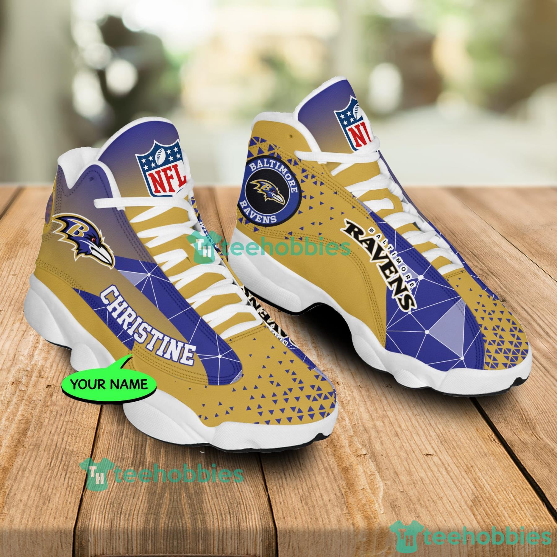 Custom Name Baltimore Ravens Nfl Fans Triangle Pattern Air Jordan 13 Shoes Product Photo 2