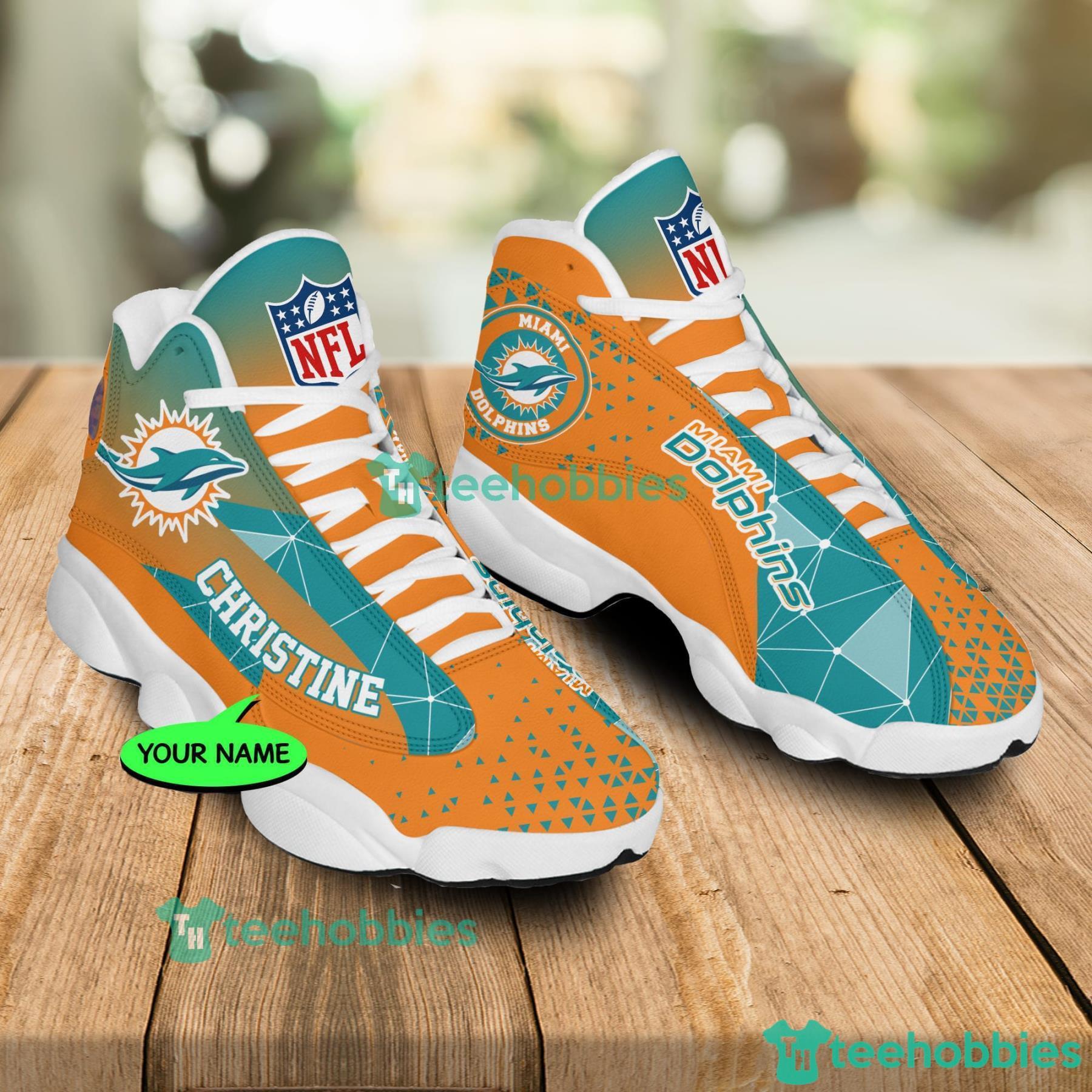 Custom Name Miami Dolphins Nfl Fans Triangle Pattern Air Jordan 13 Shoes image Custom Name Miami Dolphins Nfl Fans Triangle Pattern Air Jordan 13 Shoes Product Photo 2