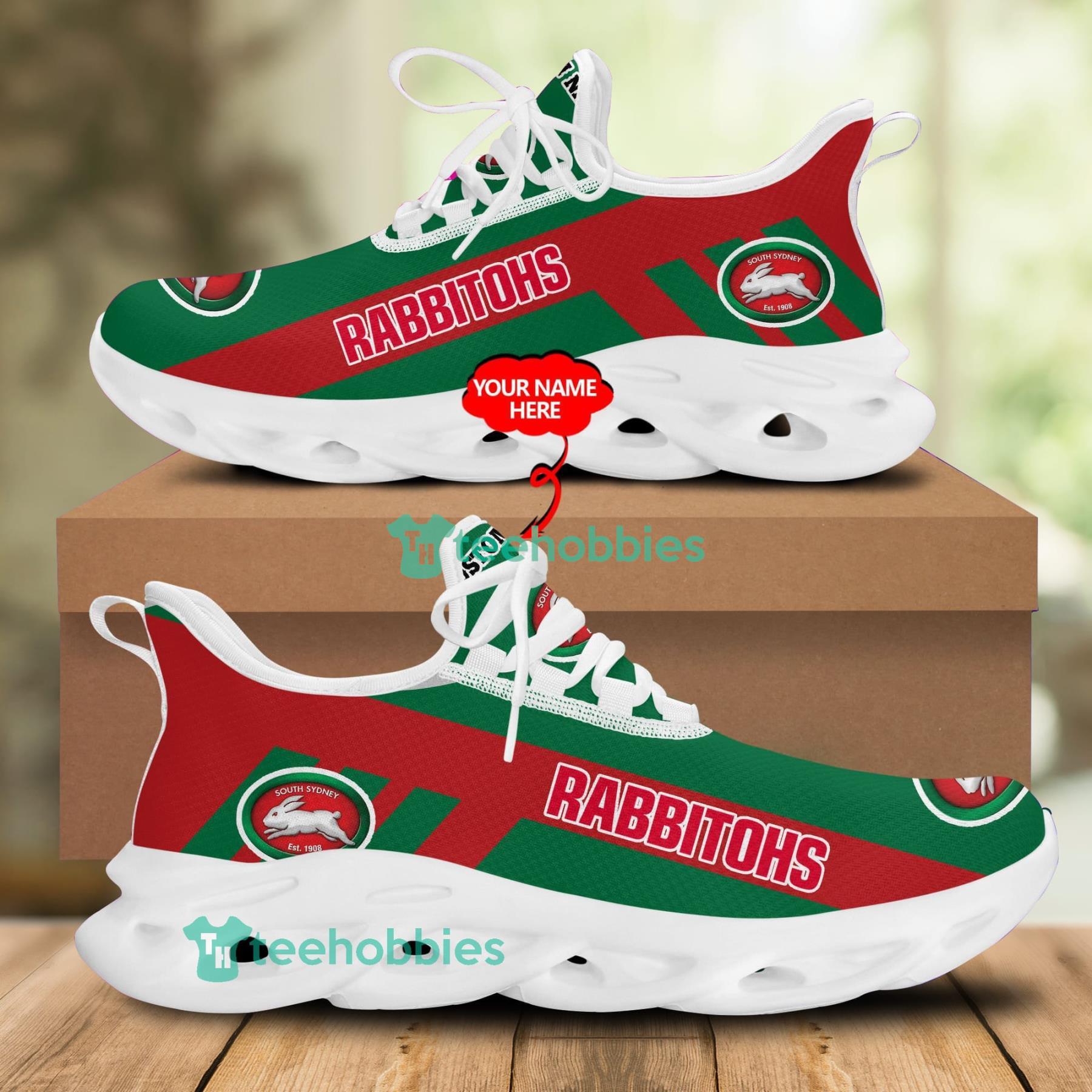Custom Name South Sydney Rabbitohs Sneakers Max Soul Shoes For Men And Women NRL Fans Product Photo 1