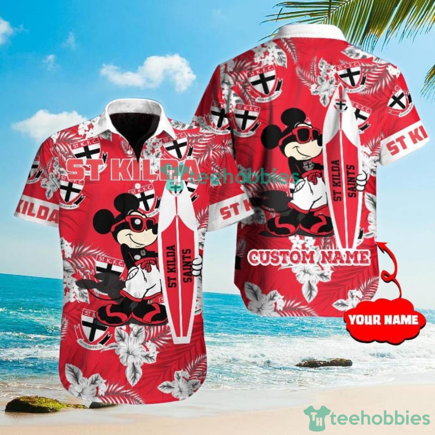 Custom Name St Kilda Saints AFL Fans Mickey Lover Hawaian Shirt For Men And  Women