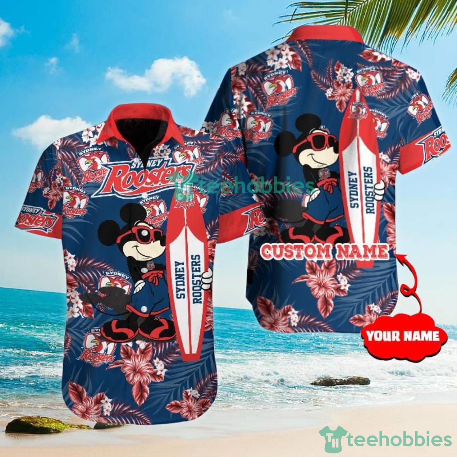 Custom Name Sydney Roosters NRL Fans Mickey Lover Hawaian Shirt For Men And Women