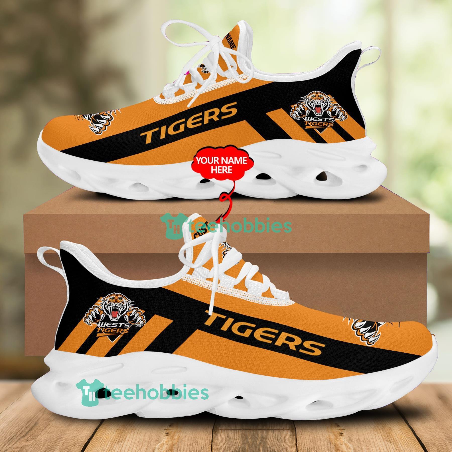 Custom Name Wests Tigers  Sneakers Max Soul Shoes For Men And Women NRL Fans Product Photo 1