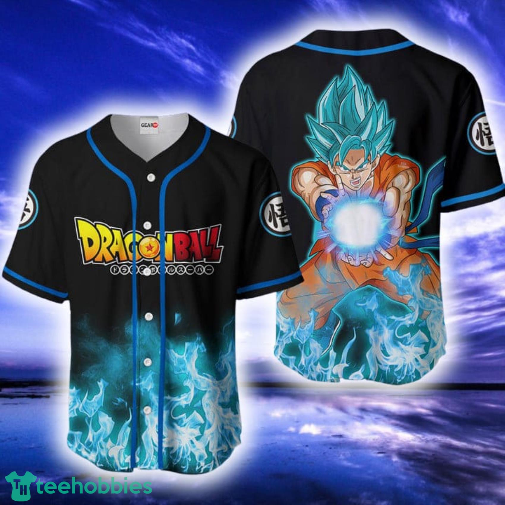 Dragon Ball Goku Saiyan Blue Anime Baseball Jersey Shirts Product Photo 1 Dragon Ball Goku Saiyan Blue Anime Baseball Jersey Shirts Product Photo 1