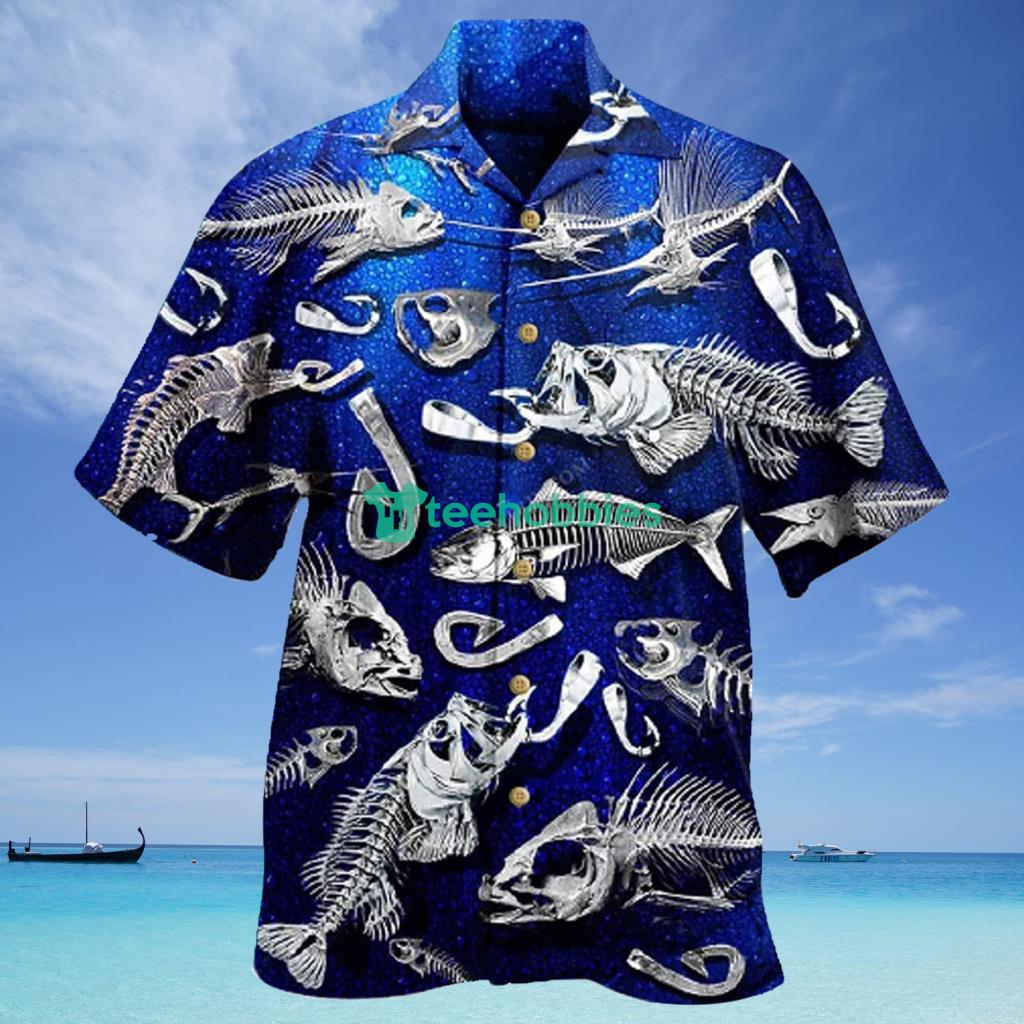 Fishing Fishbone Hook, Blue Gifts And Hawaiian Shirt - Fishing Fishbone Hook, Blue Gifts And Hawaiian Shirt