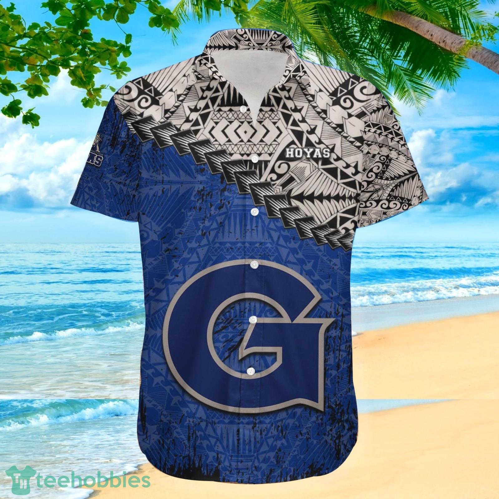 Georgetown Hoyas NCAA Grunge Polynesian Tattoo Hawaiian Shirt Suumer Gift For Men And Women Product Photo 2 Georgetown Hoyas NCAA Grunge Polynesian Tattoo Hawaiian Shirt Suumer Gift For Men And Women Product Photo 2