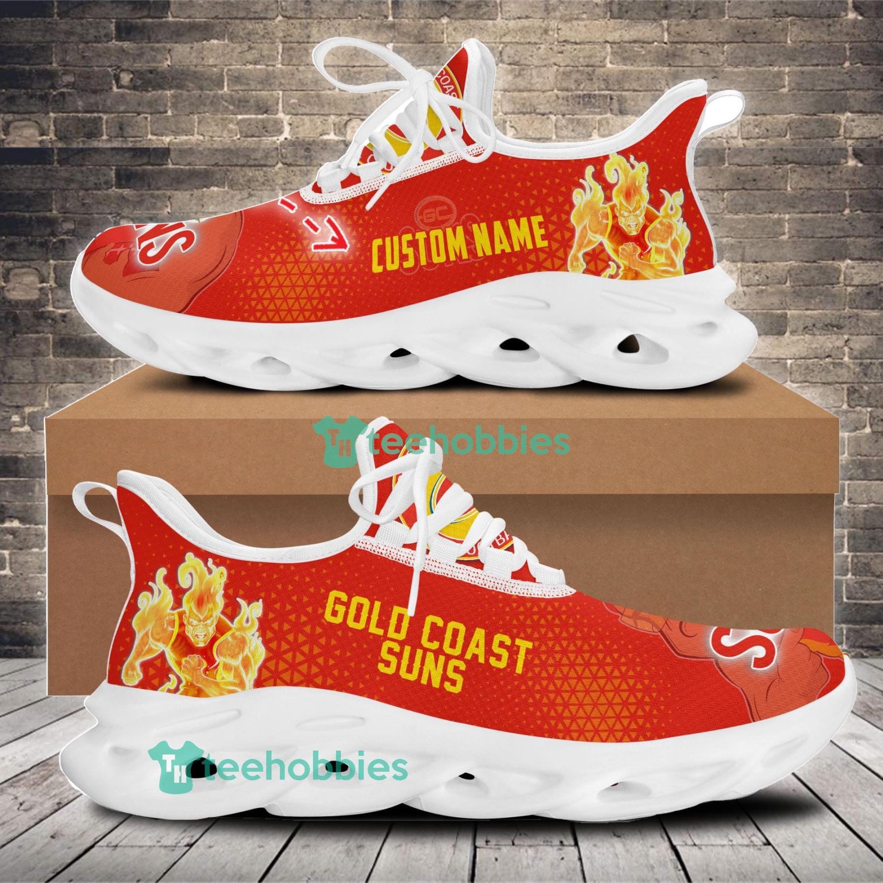 Gold Coast Suns Mascot Custom Name Sneakers Max Soul Shoes For Men And Women Afl Sneakers Product Photo 1