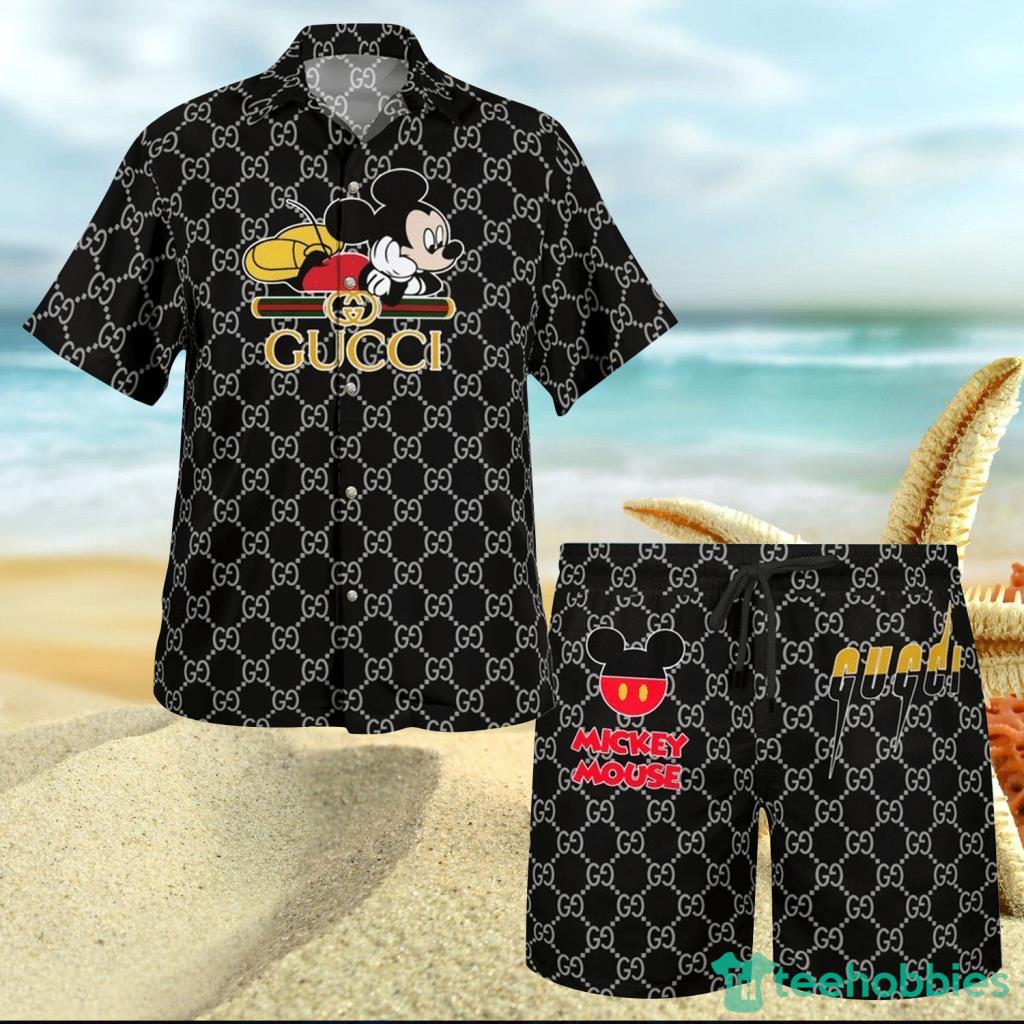 Gucci Mickey Mouse Disney Black Hawaiian Shirt And Short - Gucci Mickey Mouse Disney Black Hawaiian Shirt And Short