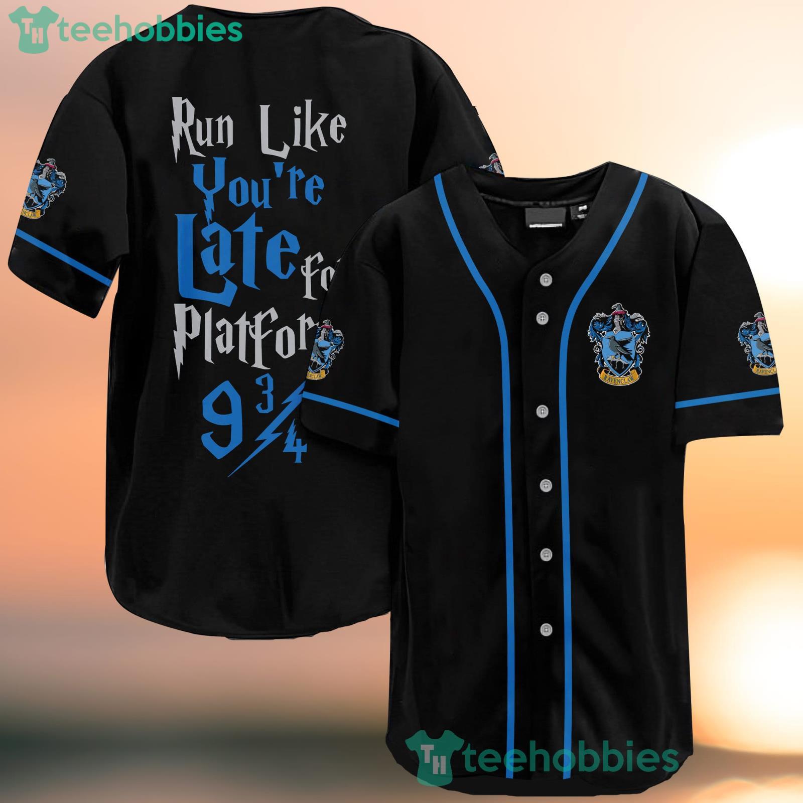 Harry Potter Run Like You'Re Late For Platform 9 34 Ravenclaw Black Baseball Jersey Shirt image Harry Potter Run Like You'Re Late For Platform 9 34 Ravenclaw Black Baseball Jersey Shirt Product Photo 1