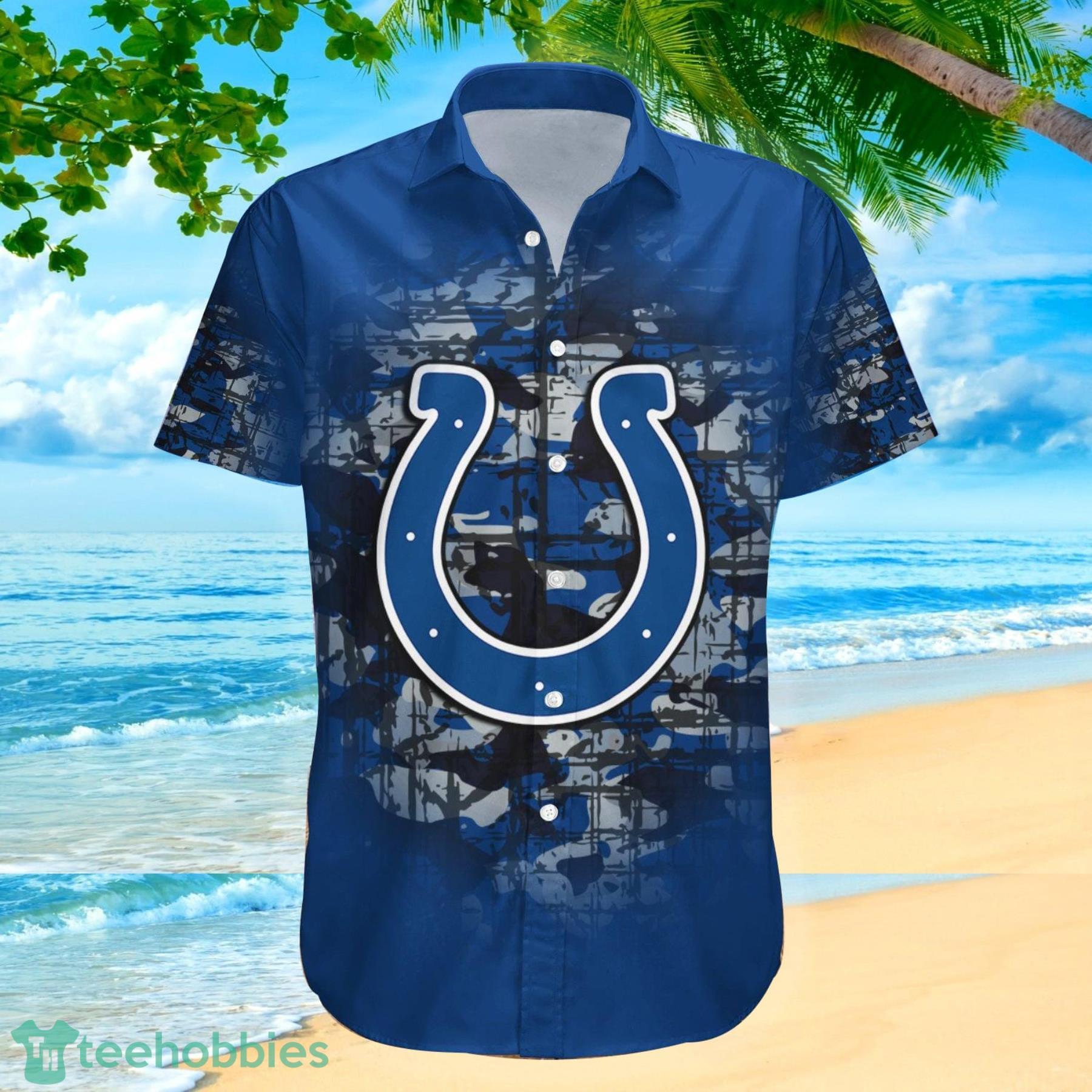 Indianapolis Colts NFL Fans Camouflage Vintage Custom Name And Number Hawaiian Shirt Product Photo 1