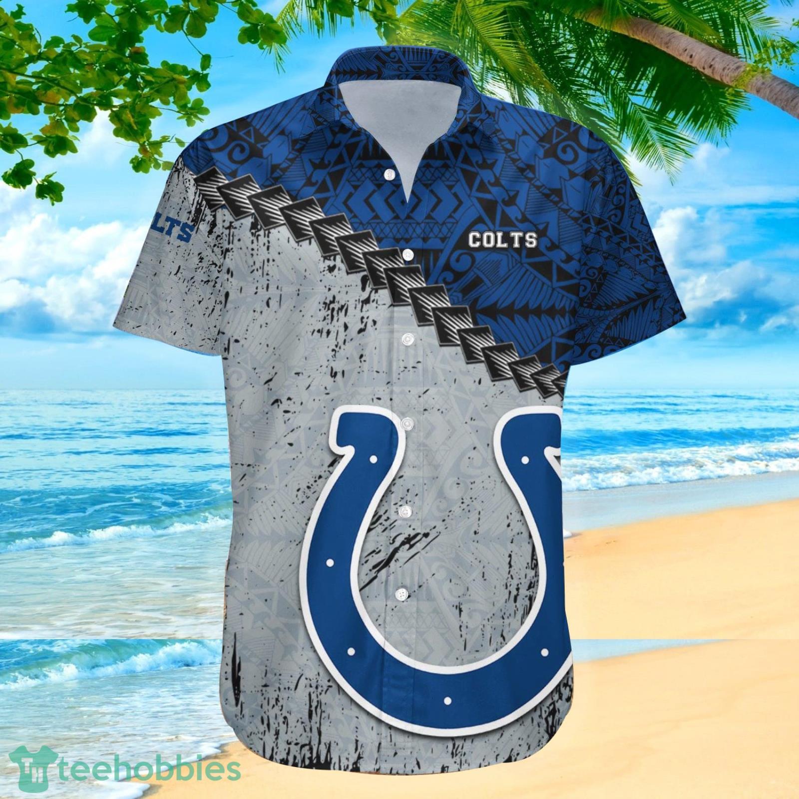 Indianapolis Colts NFL Grunge Polynesian Tattoo Hawaiian Shirt Suumer Gift For Men And Women Product Photo 1