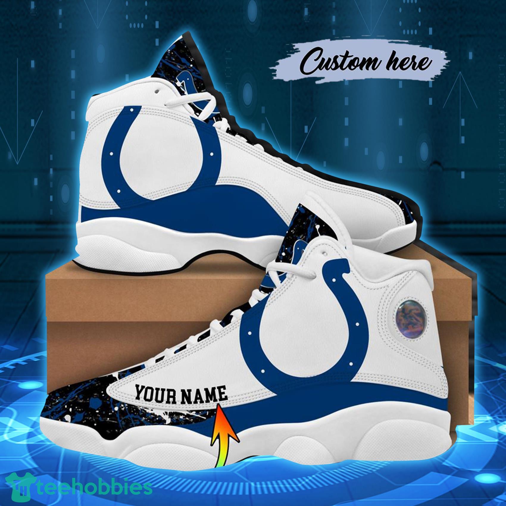 Indianapolis Colts Pain Stain Team Sports Custom Name Air Jordan 13 Shoes Product Photo 1