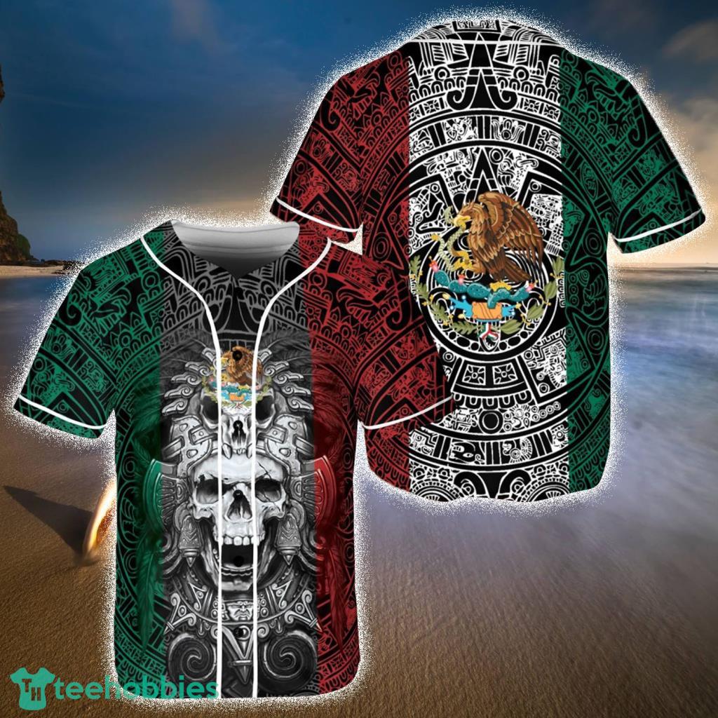 Mexico Aztec Warrior Skull Flag Baseball Jerseys  Shirt - Mexico Aztec Warrior Skull Flag Baseball Jerseys  Shirt