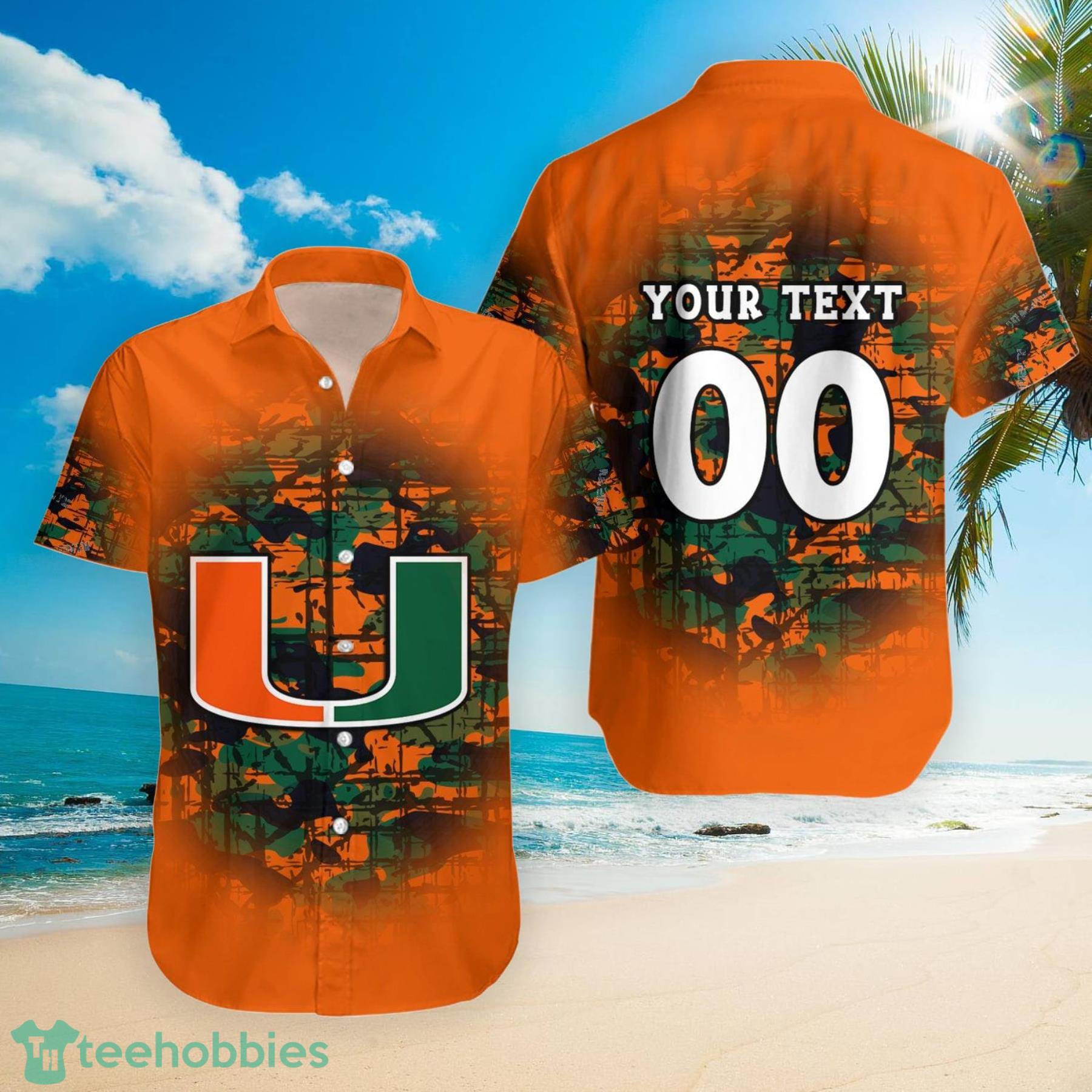 NCAA Miami Hurricanes Orange White Hawaiian Shirt Custom - T