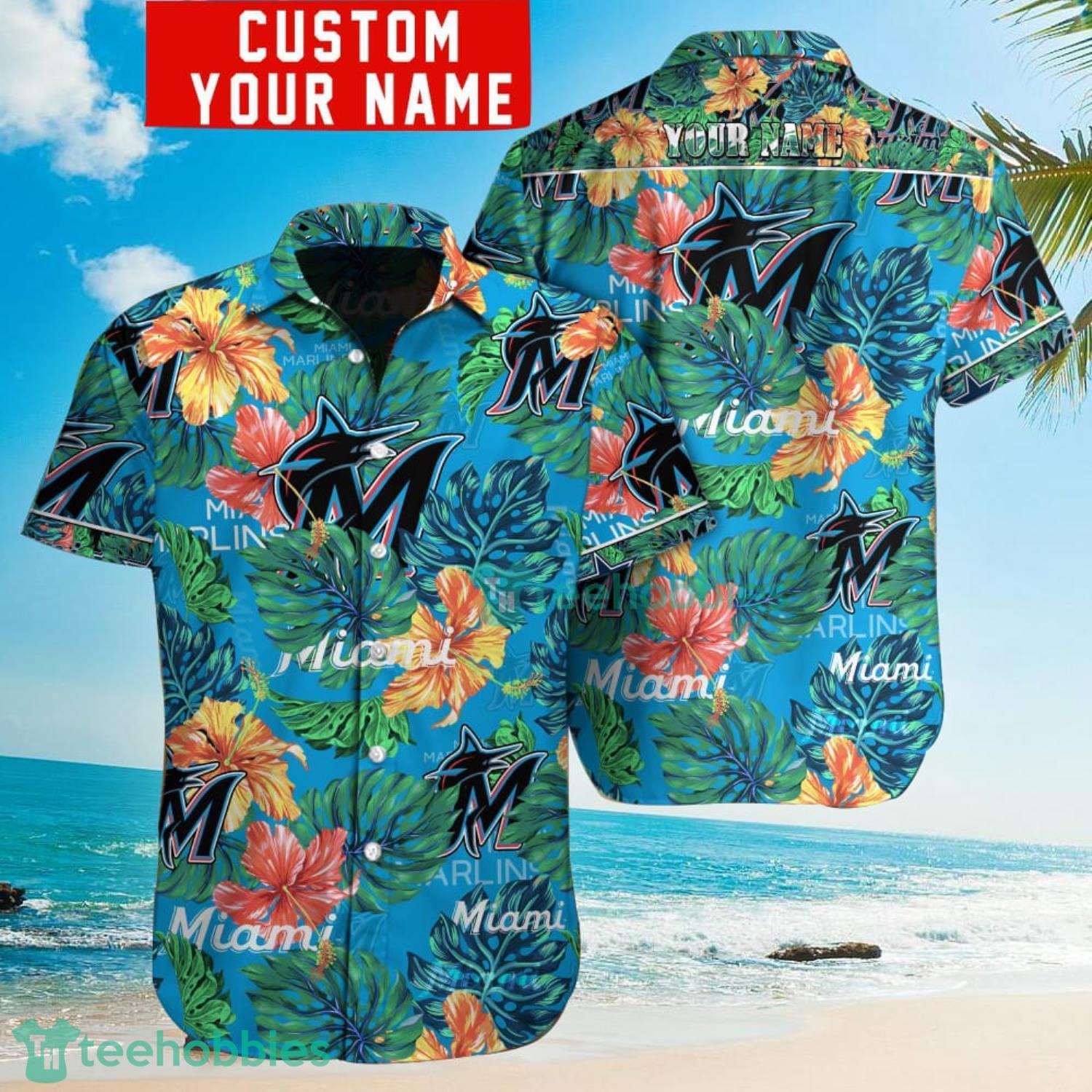 Miami Marlins MLB Custom Name Flower And Leaf Pattern Tropical