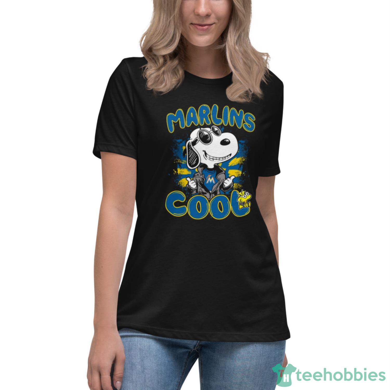 MLB Baseball Miami Marlins Cool Snoopy Shirt T Shirt - Womens Relaxed Short Sleeve Jersey Tee