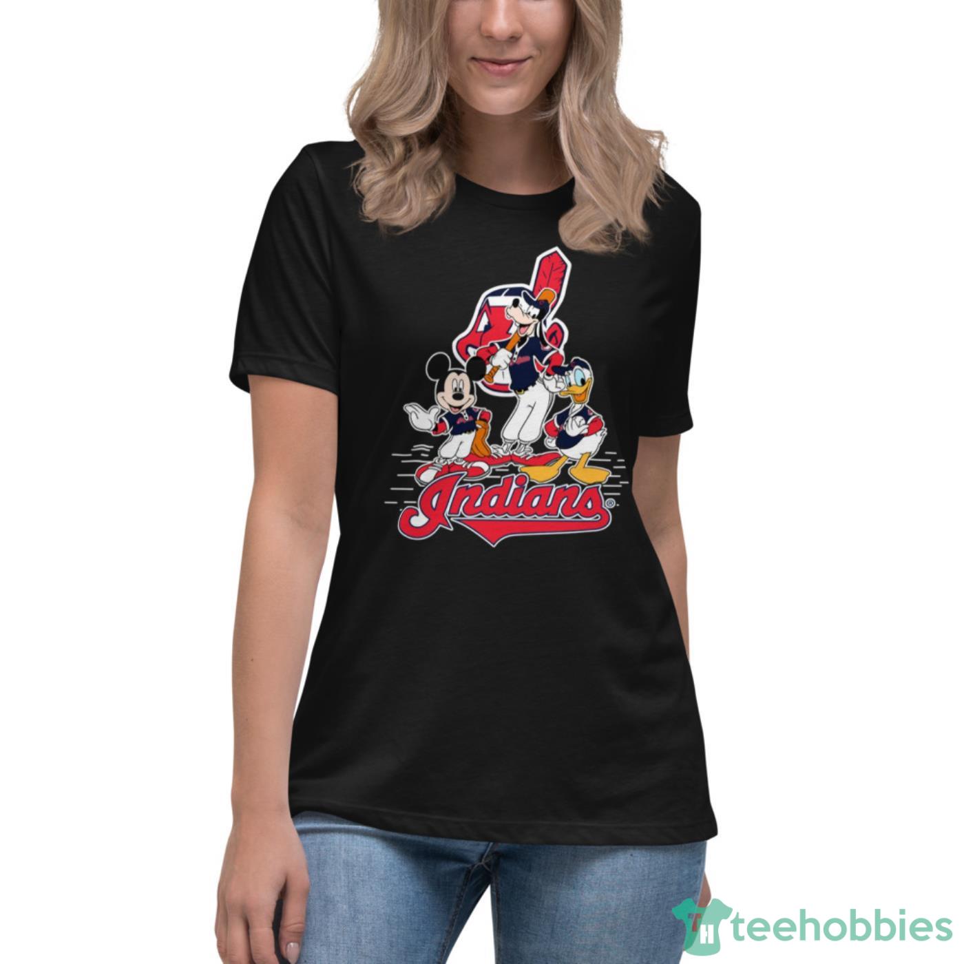 MLB Cleveland Indians Mickey Mouse Donald Duck Goofy Baseball T Shirt  Women's V-Neck T-Shirt