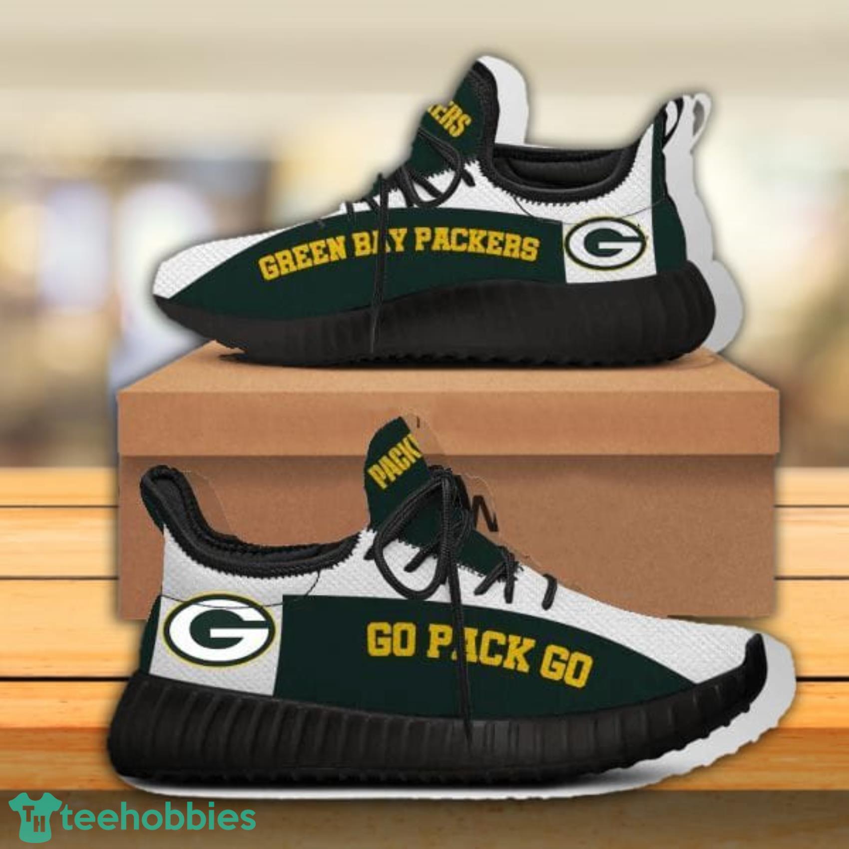 NFL Green Bay Packers Teams Football Big Logo Black Running Walking Shoes Reze Sneakers Product Photo 1