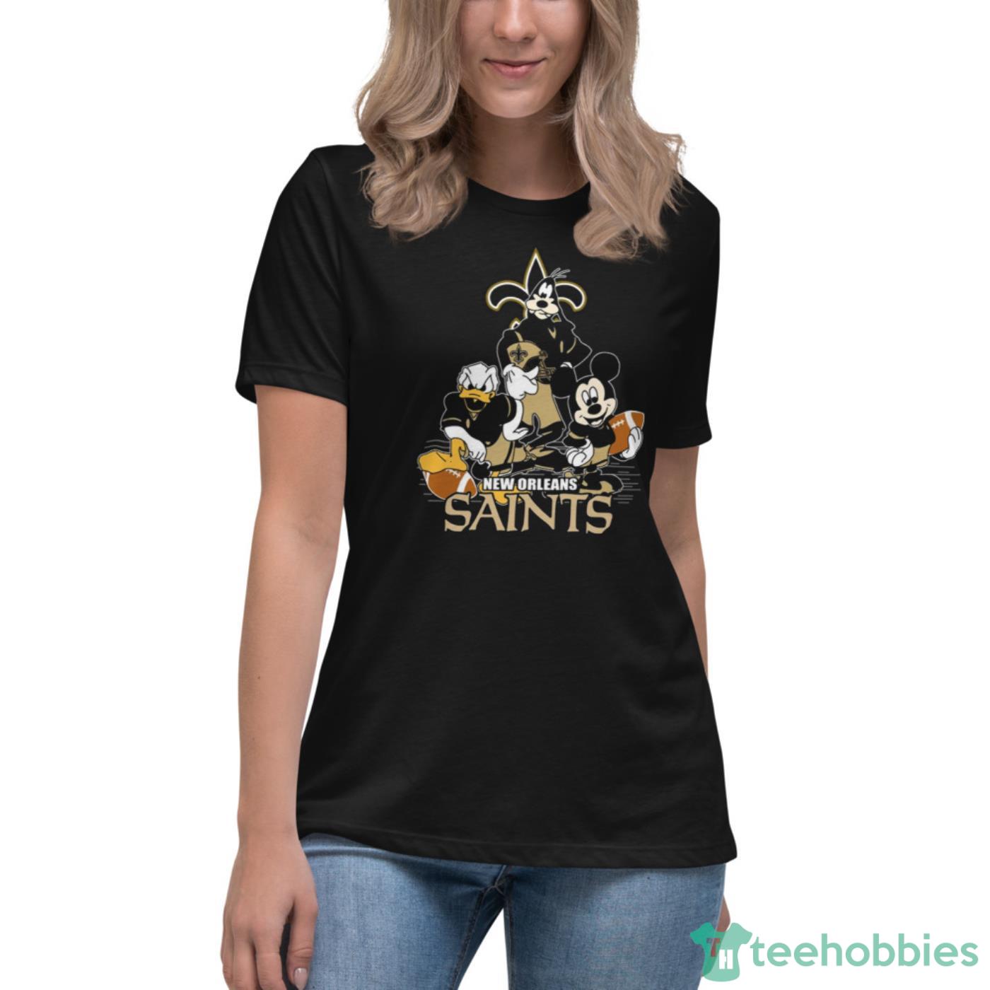 NFL New Orleans Saints Mickey Mouse Donald Duck Goofy Football Shirt T Shirt - Womens Relaxed Short Sleeve Jersey Tee NFL New Orleans Saints Mickey Mouse Donald Duck Goofy Football Shirt T Shirt - Womens Relaxed Short Sleeve Jersey Tee