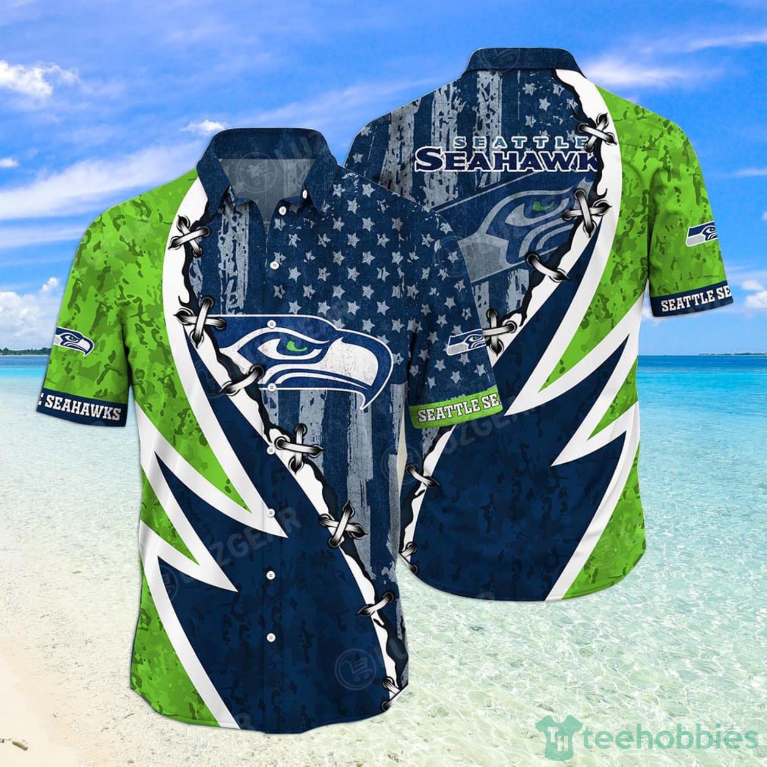 NFL Seattle Seahawks Camo American Flag Hawaiian Shirt And Short Product Photo 1 NFL Seattle Seahawks Camo American Flag Hawaiian Shirt And Short Product Photo 1