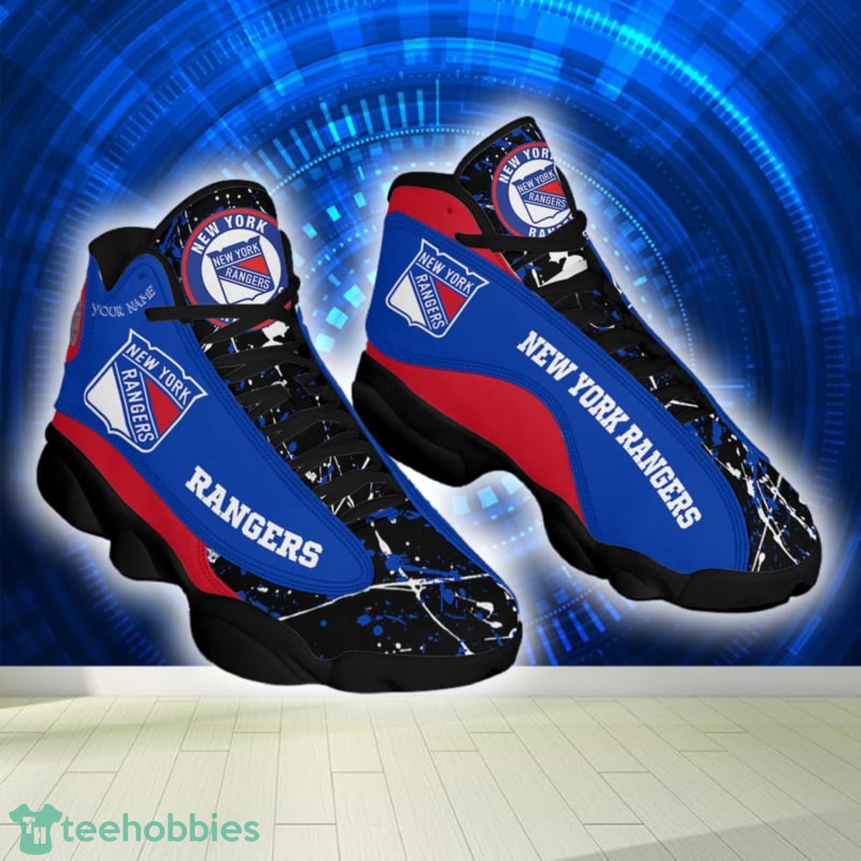 NHL New York Rangers Custom Name Paint Stain Air Jordan 13 Shoes