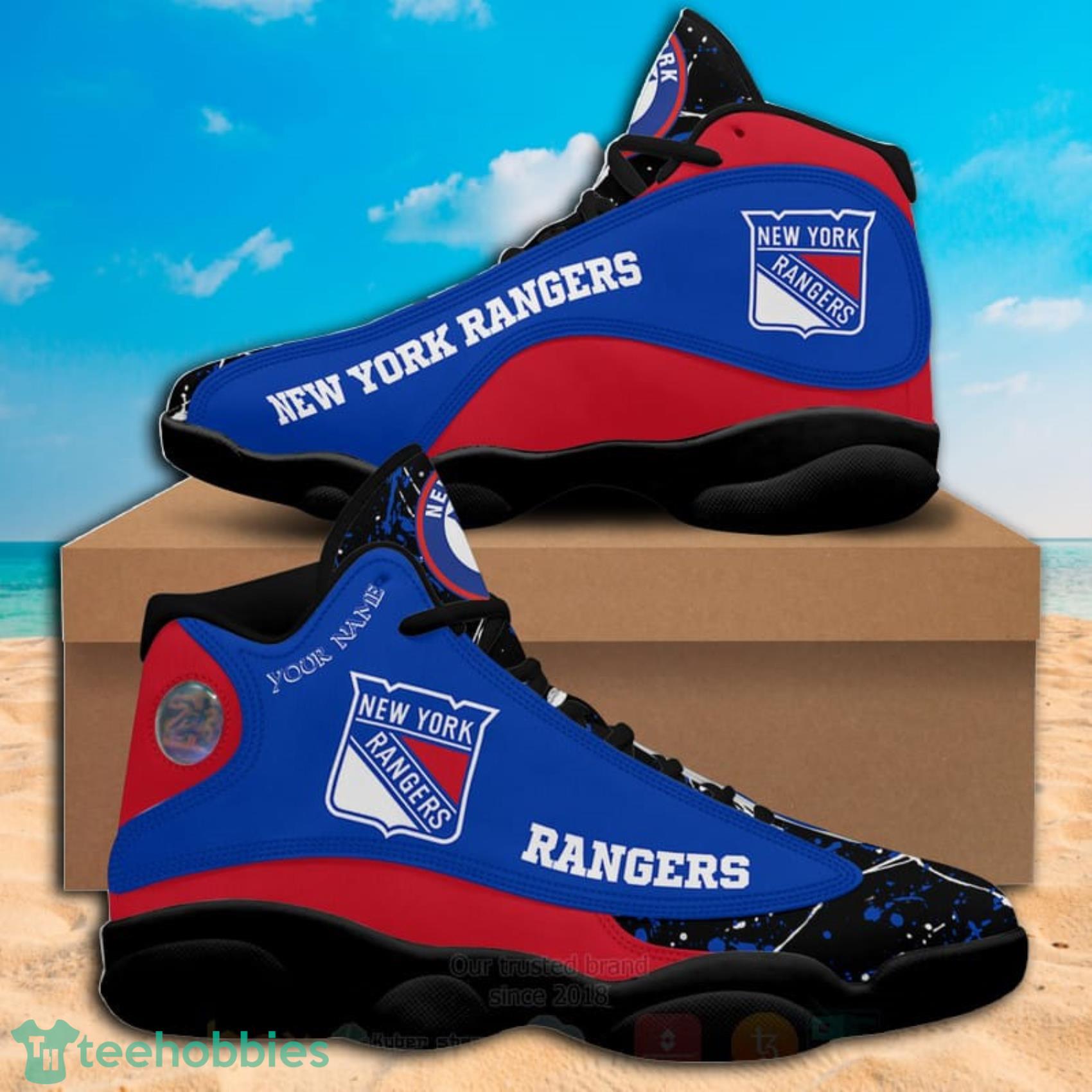 NHL New York Rangers Custom Name Paint Stain Air Jordan 13 Shoes