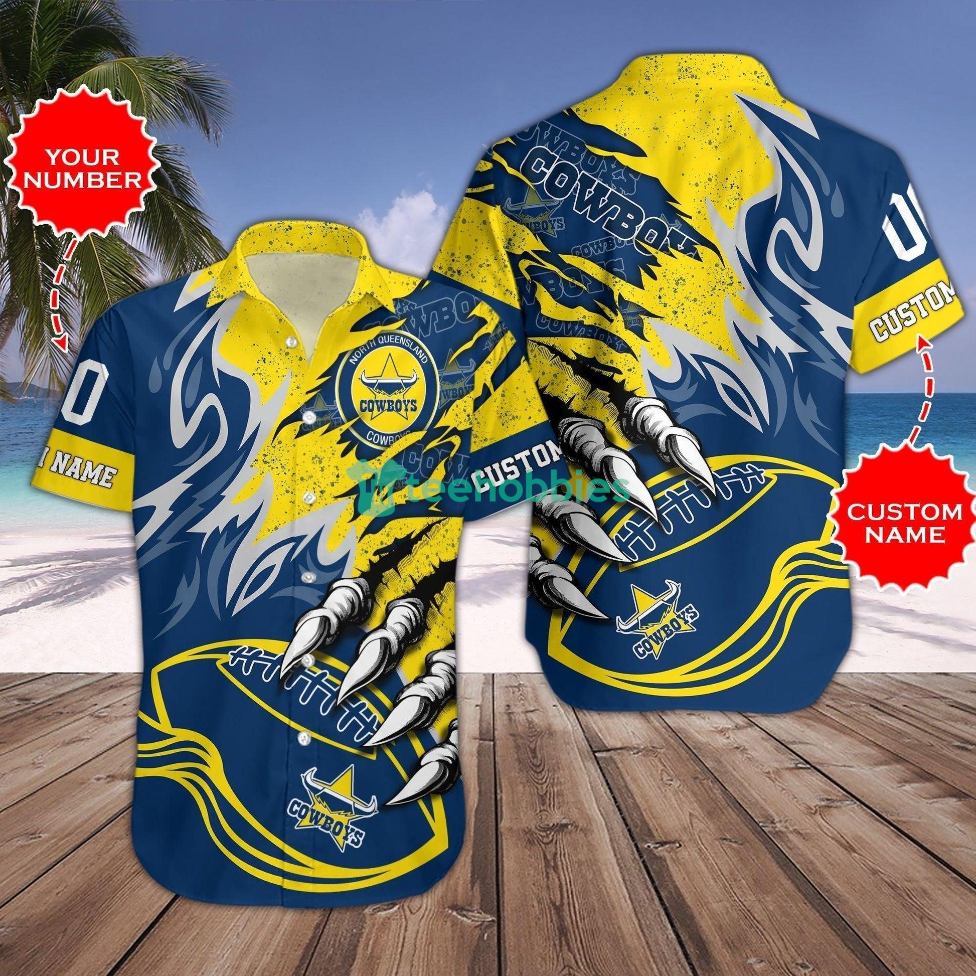 North Queensland Cowboys NrlFireball Custom Name And Number Hawaiian Shirt And Shorts image North Queensland Cowboys NrlFireball Custom Name And Number Hawaiian Shirt And Shorts Product Photo 2