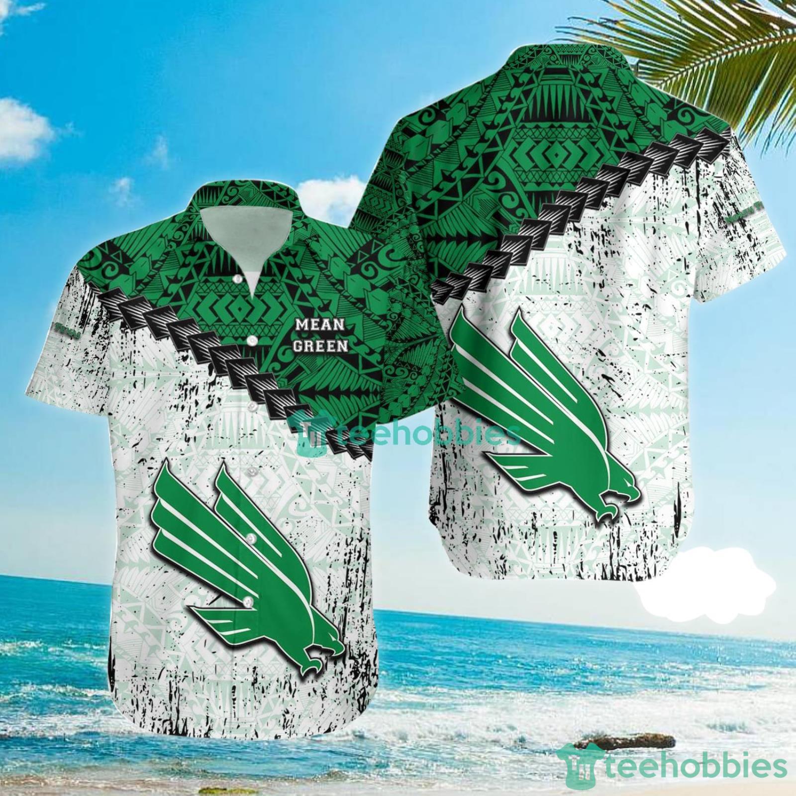 North Texas Mean Green NCAA Grunge Polynesian Tattoo Hawaiian Shirt Suumer Gift For Men And Women image North Texas Mean Green NCAA Grunge Polynesian Tattoo Hawaiian Shirt Suumer Gift For Men And Women Product Photo 3