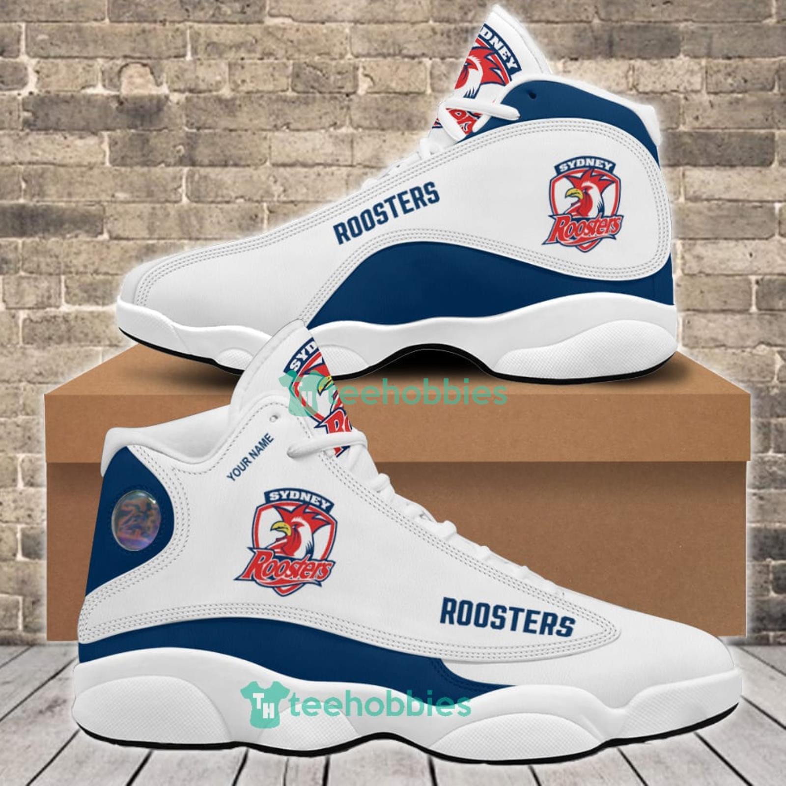 NRL Sydney Roosters Custom Name White Air Jordan 13 Sneaker Shoes For Fans Product Photo 1 NRL Sydney Roosters Custom Name White Air Jordan 13 Sneaker Shoes For Fans Product Photo 1