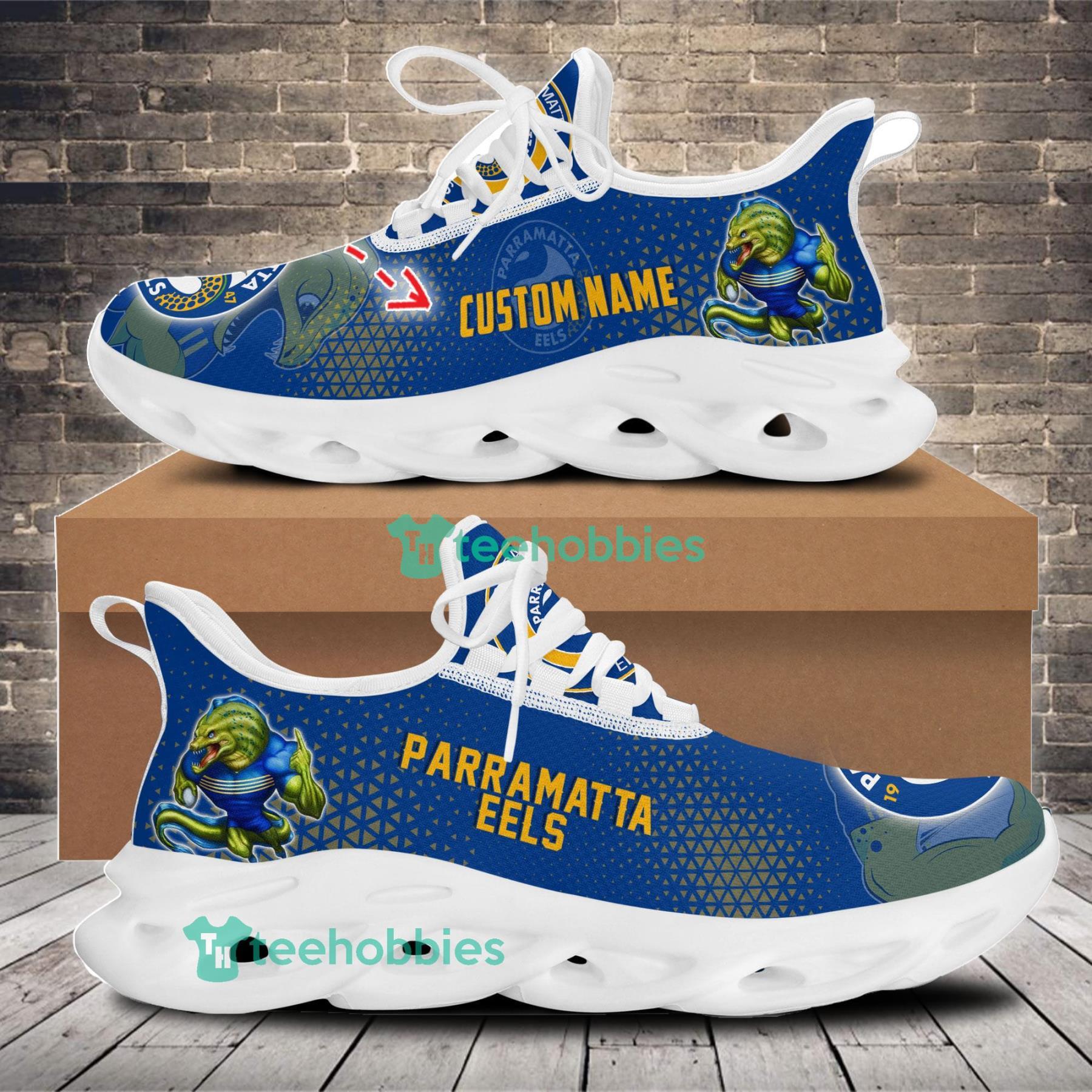 Parramatta Eels Mascot Custom Name Sneakers Max Soul Shoes For Men And Women Nrl Sneakers Product Photo 1