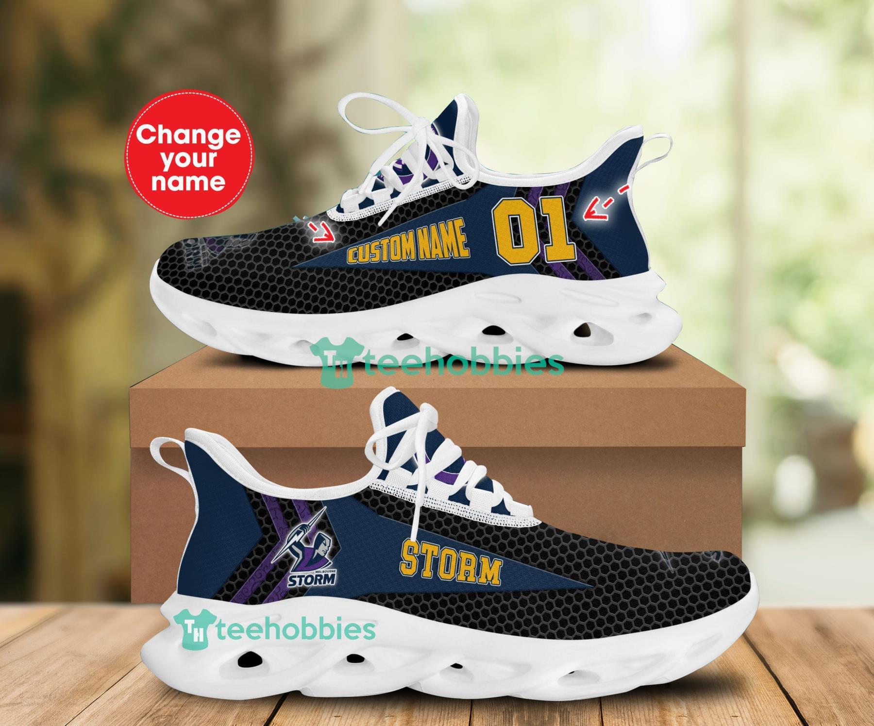 Personalized Name And Number Melbourne Storm Sneakers Max Soul Shoes For Men And Women Afl Sneakers Product Photo 1