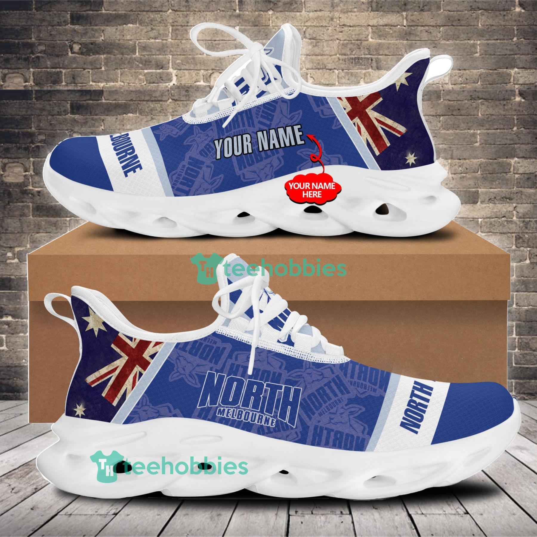 Personalized Name North Melbourne Flag Football Club Sneakers Max Soul Shoes For Men And Women Afl Sneakers Product Photo 1