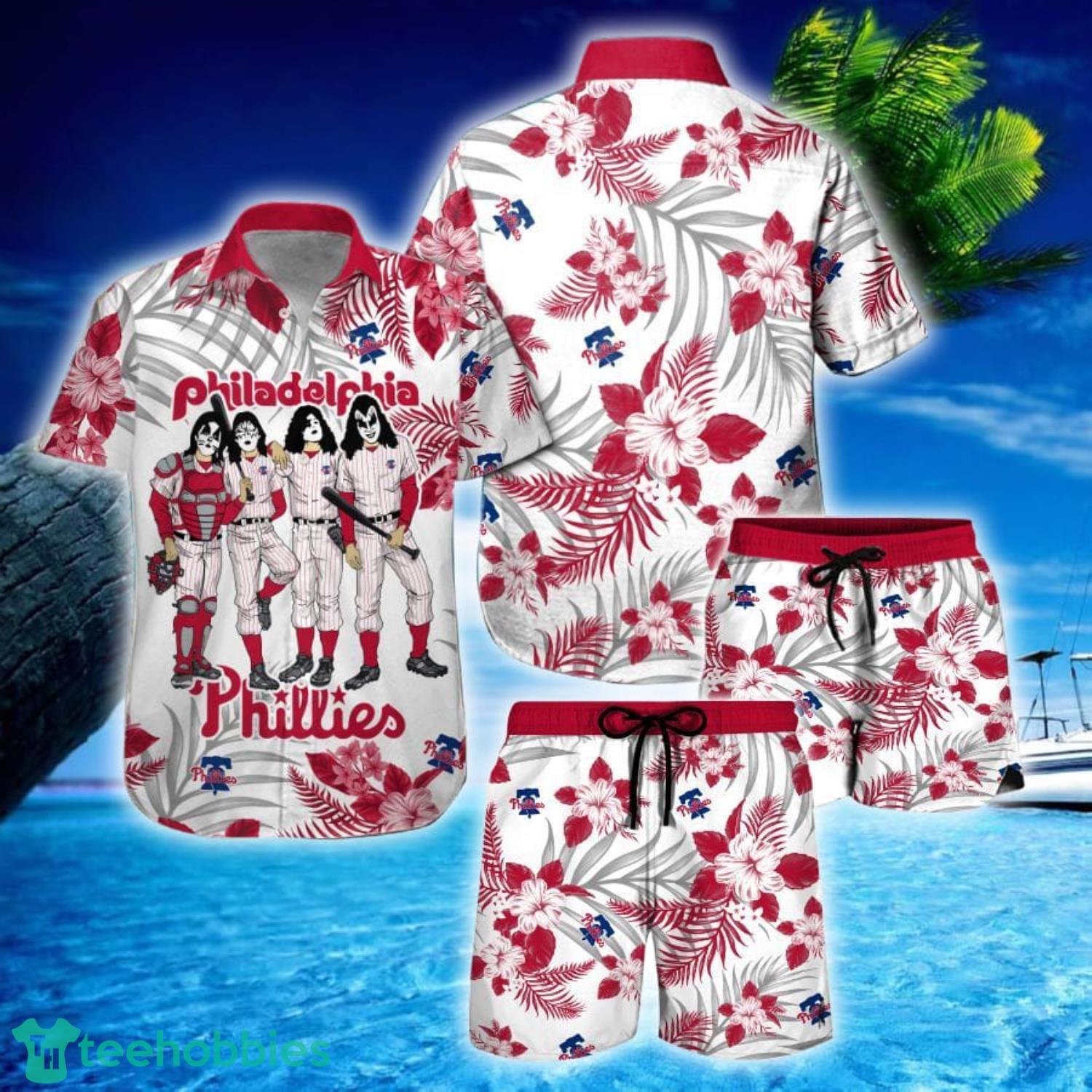 Mens Phillies Hawaiian Shirt Palm Trees Inspired By Philadelphia