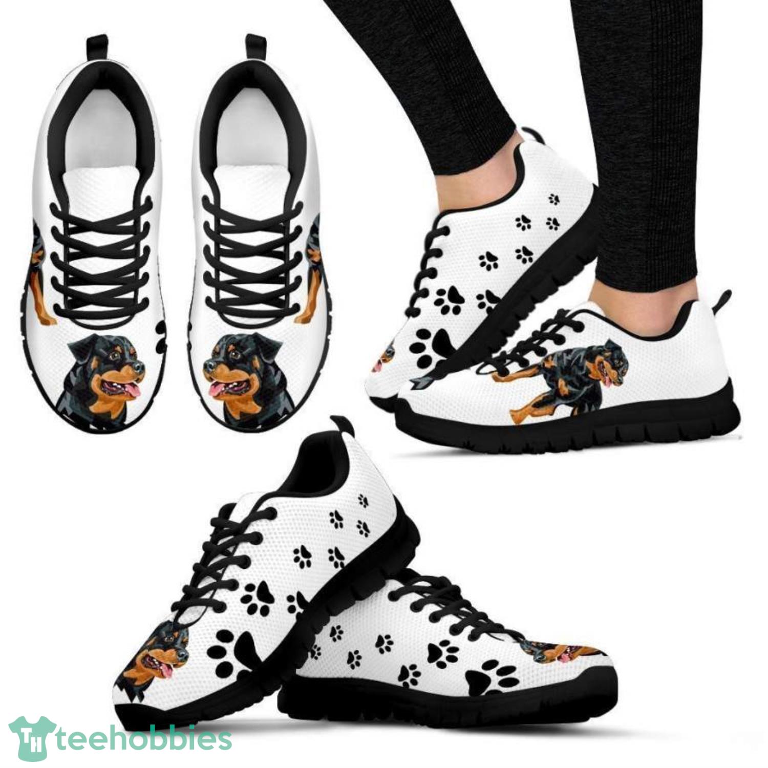 Rottweiler Dog Footprint White Sneakers Shoes For Men And Women Product Photo 1