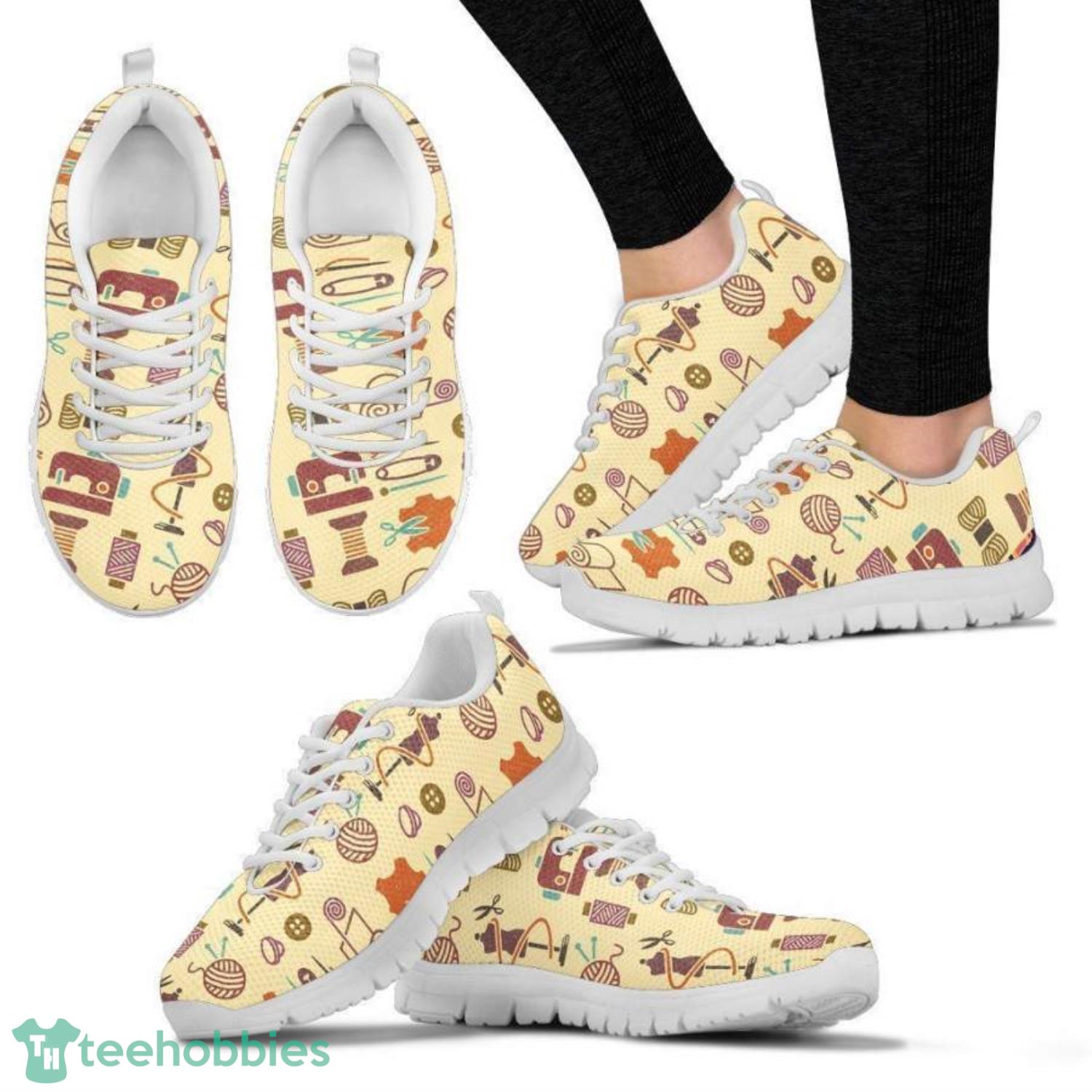 Sewing Pattern Yellow Sneakers Shoes For Men And Women Product Photo 1