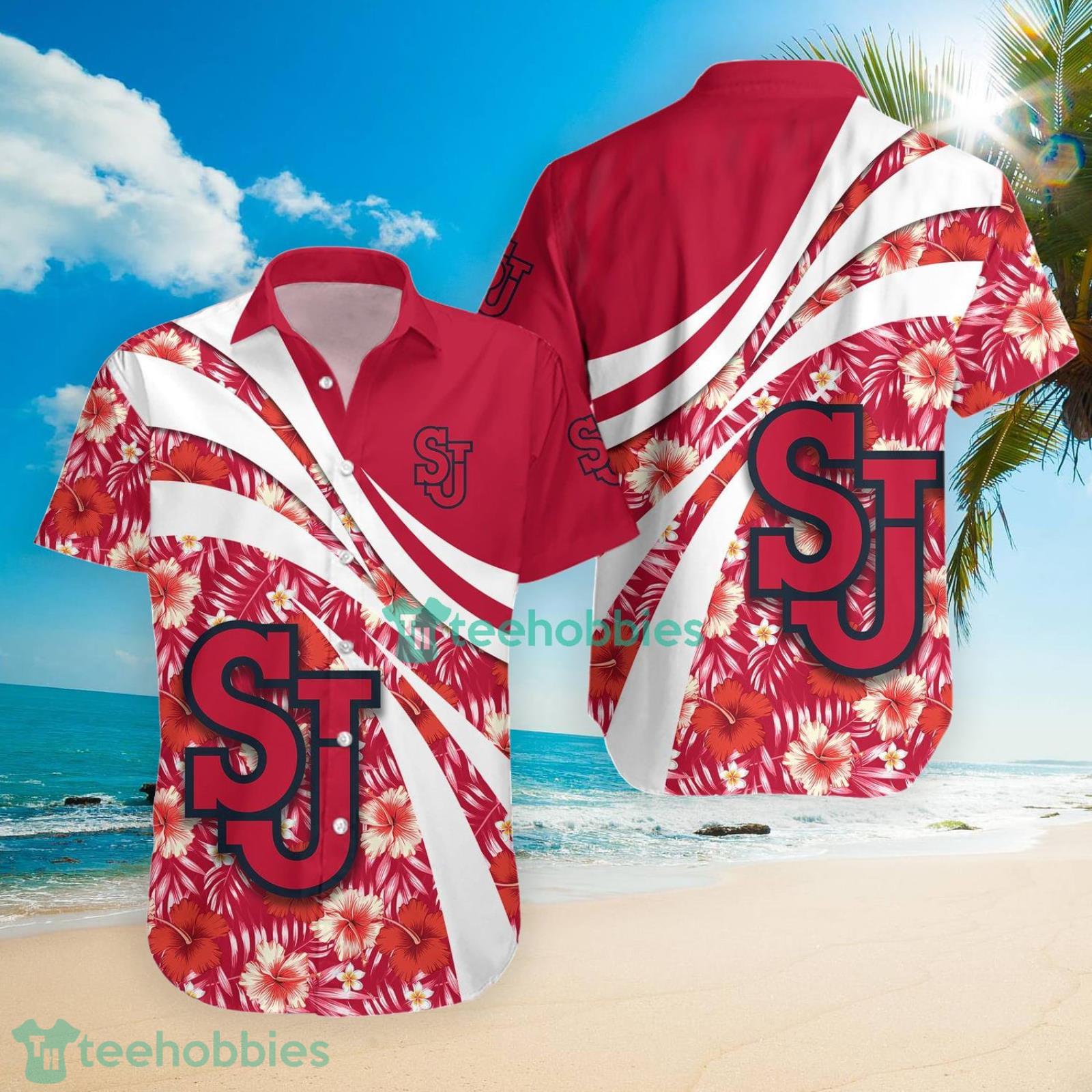 St. John’s Red Storm NCAA Hibiscus Tropical Flower Hawaiian Shirt image St. John’s Red Storm NCAA Hibiscus Tropical Flower Hawaiian Shirt Product Photo 3