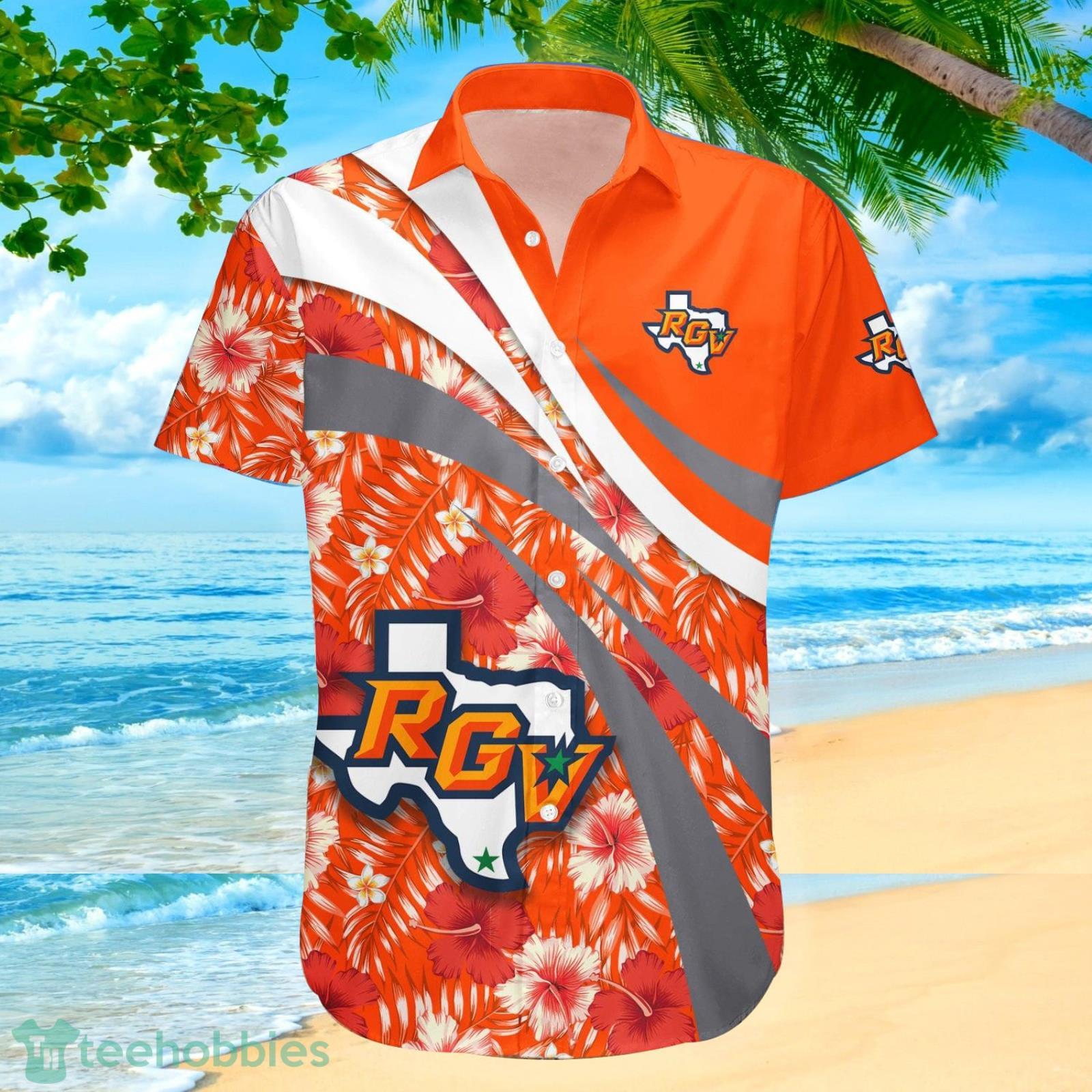 Texas Rio Grande Valley Vaqueros NCAA Hibiscus Tropical Flower Hawaiian Shirt image Texas-Rio Grande Valley Vaqueros NCAA Hibiscus Tropical Flower Hawaiian Shirt Product Photo 2