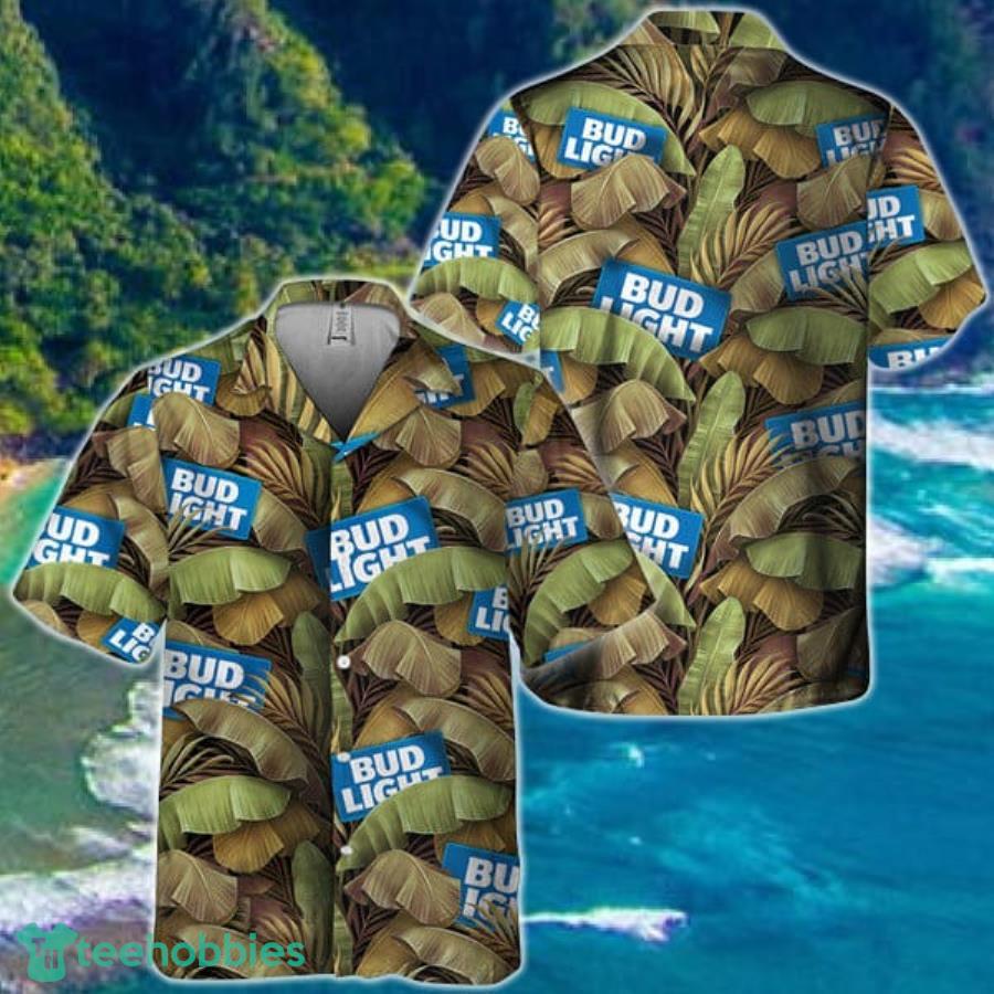 Abstract Banana Leaves Bud Light Hawaiian Shirt Product Photo 1