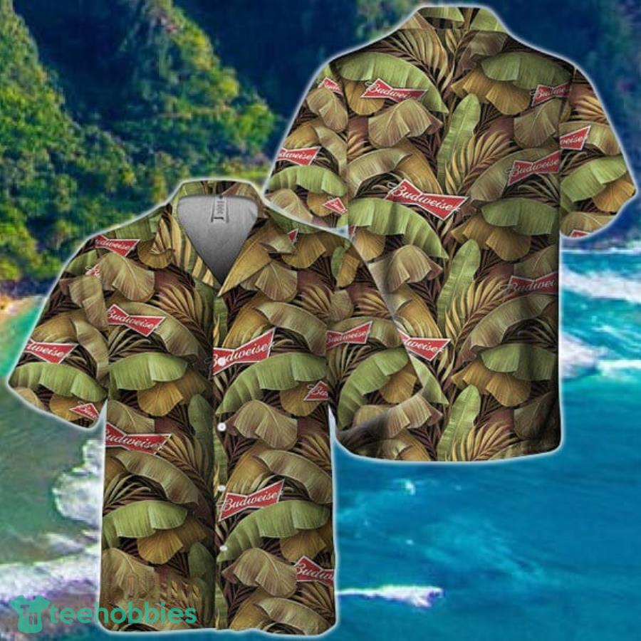 Abstract Banana Leaves Budweiser Hawaiian Shirt Product Photo 1