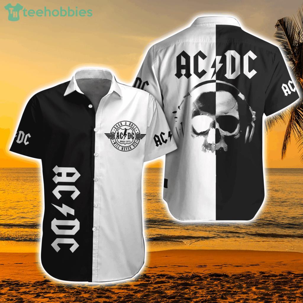 ACDC Band Skull Hawaiian Shirt - ACDC Band Hawaiian Shirt Rock Music 3D Short Sleeve Dress Shirt Vintage Rock DTCRAWL-29007