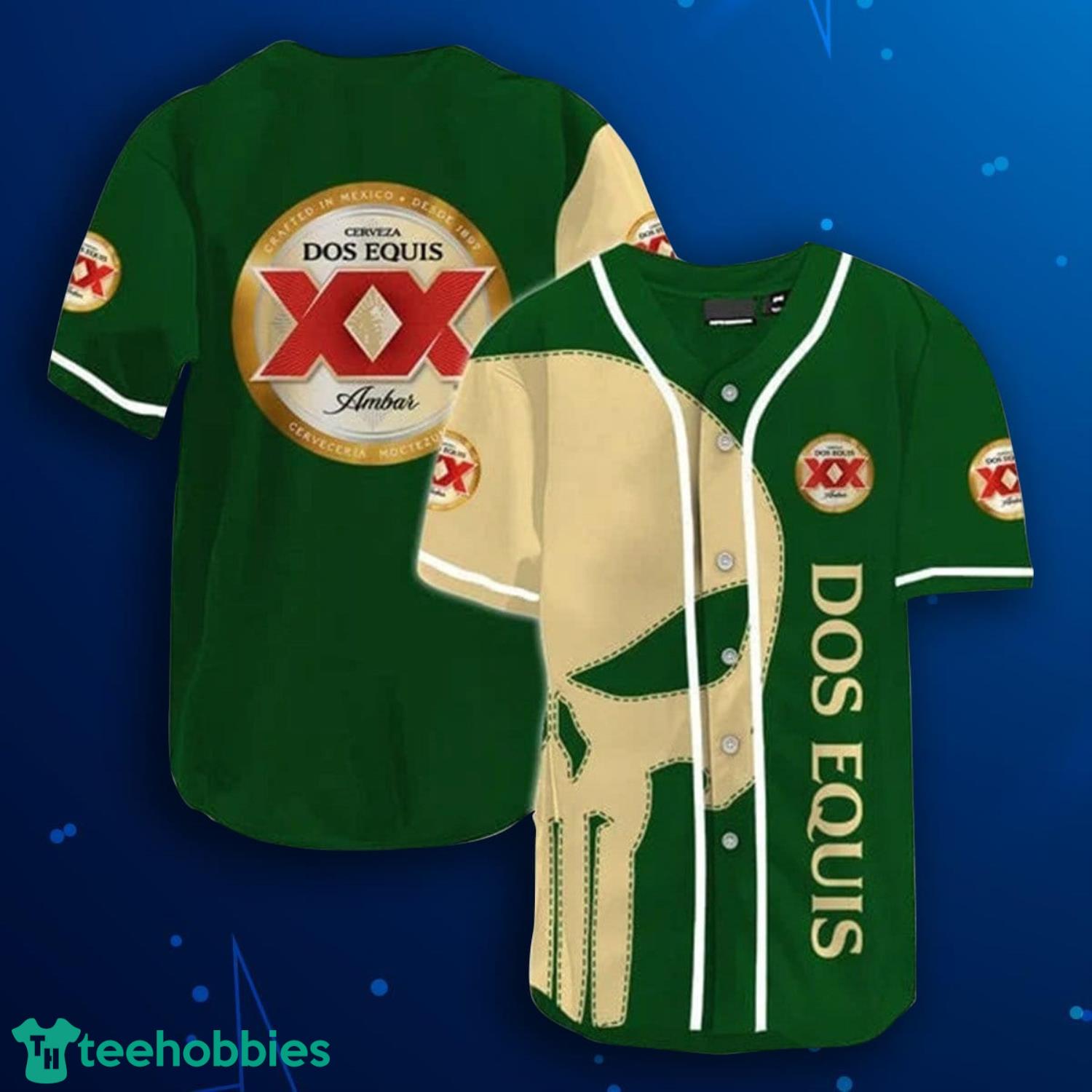 Beige Skull Dos Equis Baseball Jersey Shirt Product Photo 1