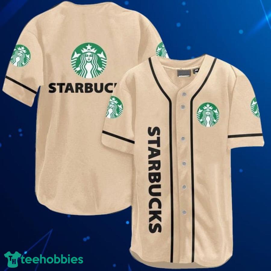 Beige Starbucks Baseball Jersey Shirt Product Photo 1