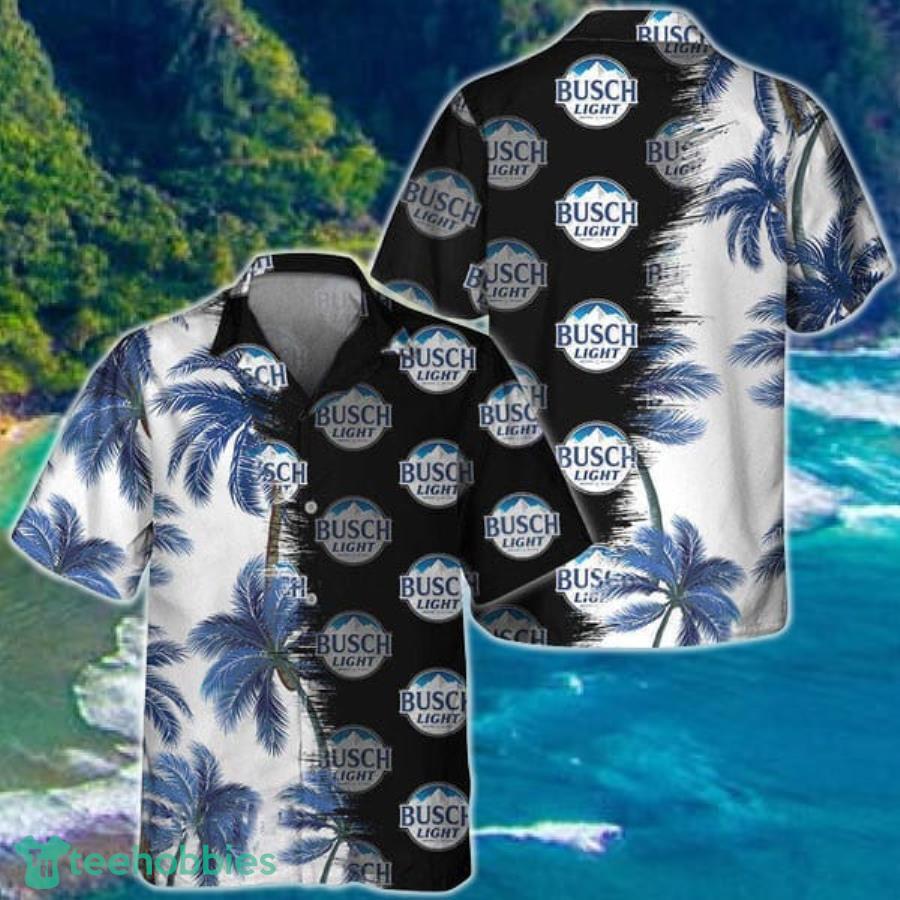 Black Busch Light Match Palm Trees Hawaiian Shirt Product Photo 1