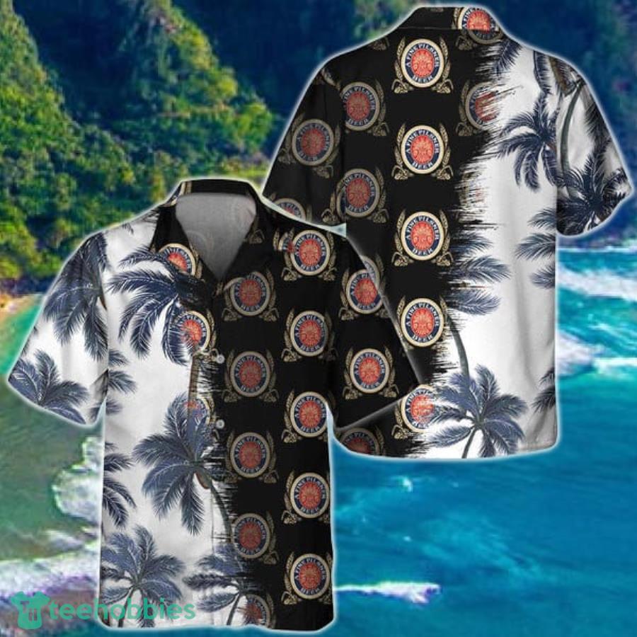 Black Miller Lite Match Palm Trees Hawaiian Shirt Product Photo 1