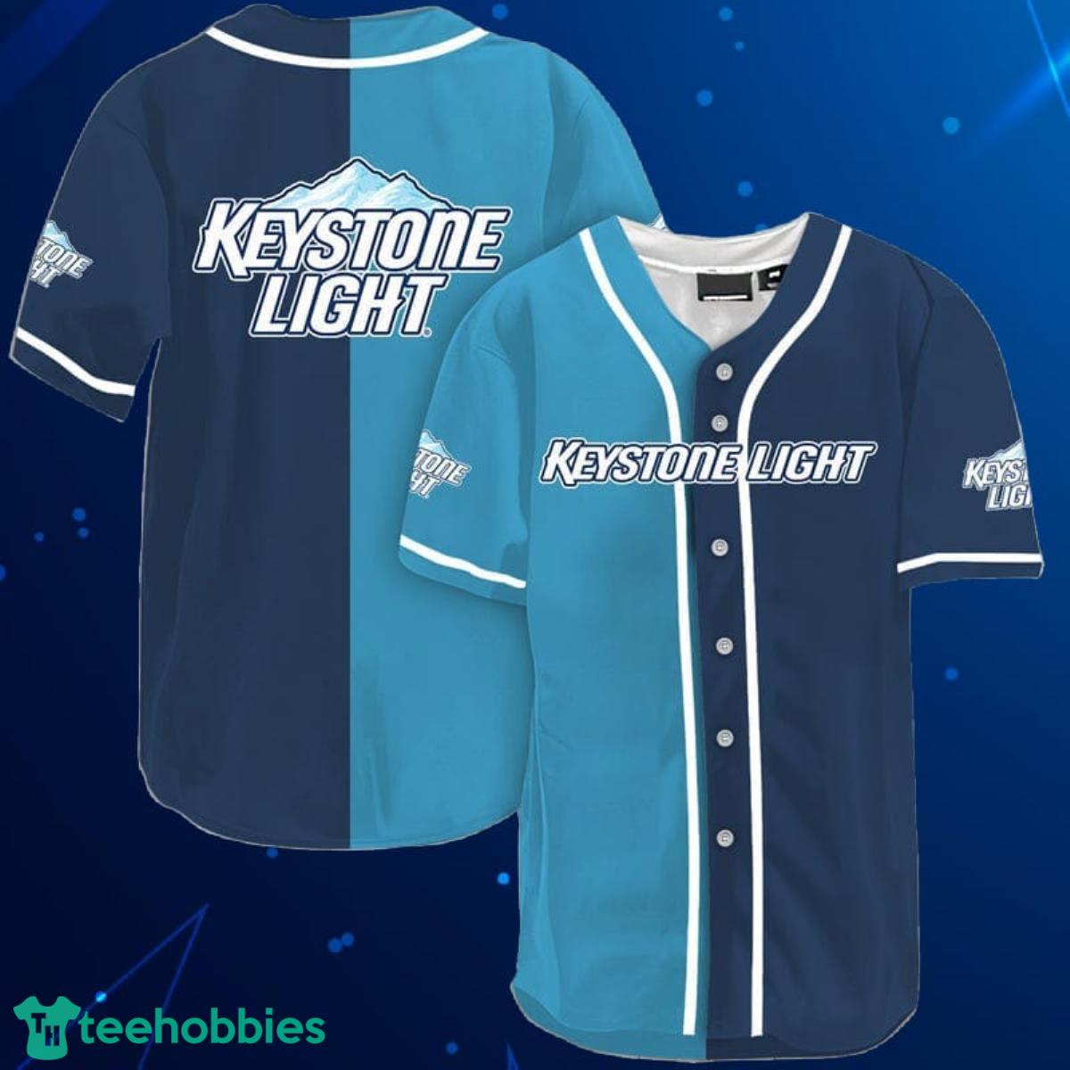 Blue And Navi Split Keystone Light Baseball Jersey Shirt Product Photo 1