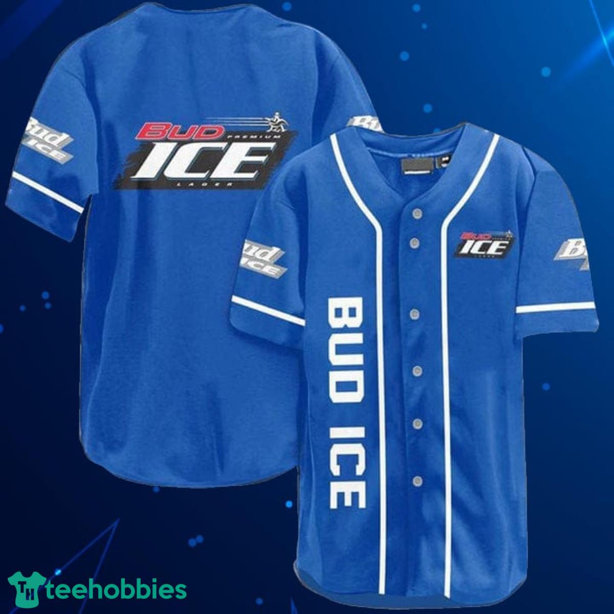Blue Bud Ice Beer Baseball Jersey Shirt Product Photo 1