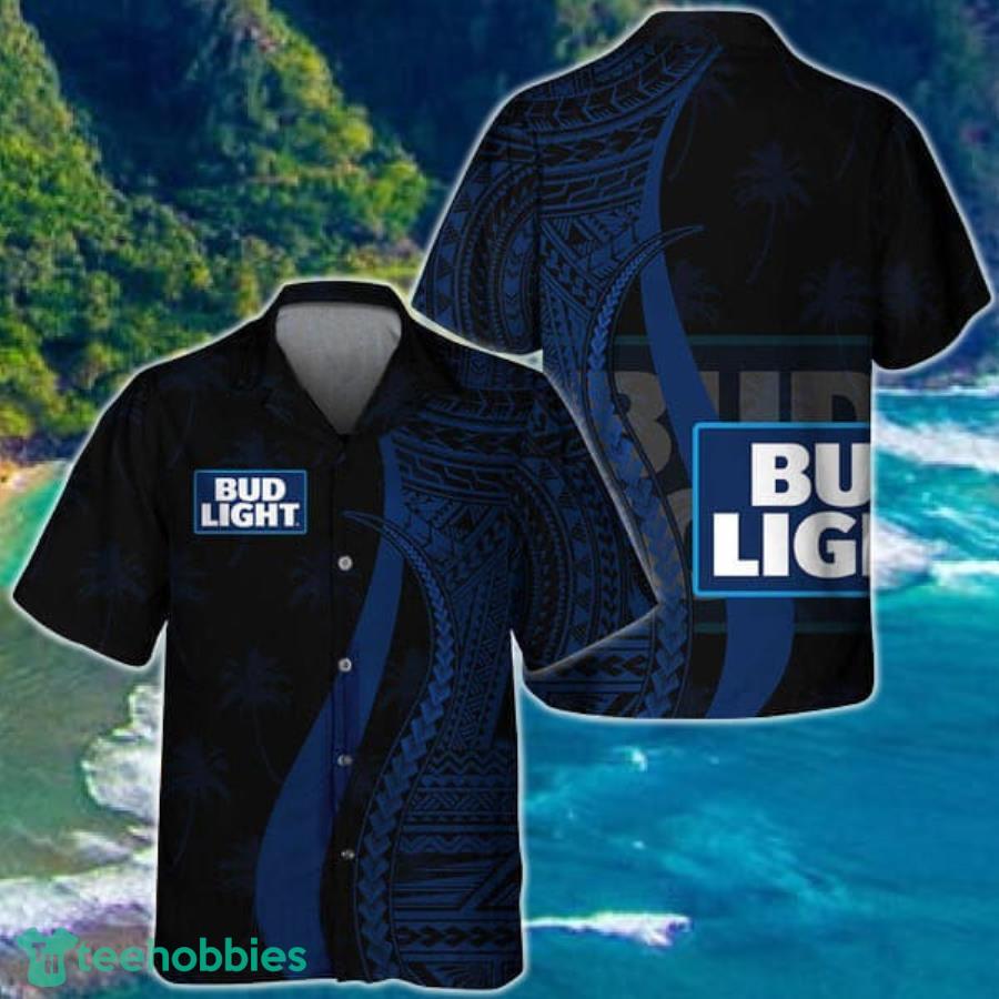 Blue Polynesian Bud Light Hawaiian Shirt Product Photo 1